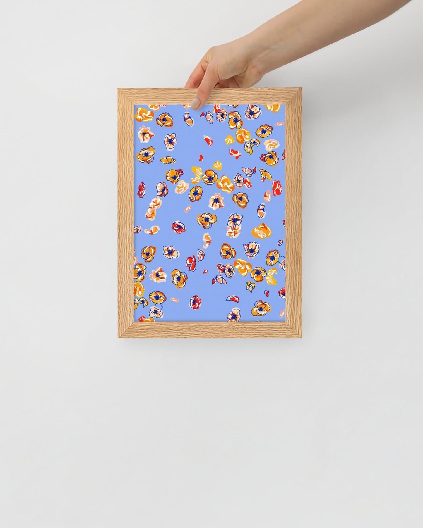 'Falling Flowers' 21×30 cm Fine Art Print with Oak Frame - Spilt Art by Melbourne Artist Eryn Levey