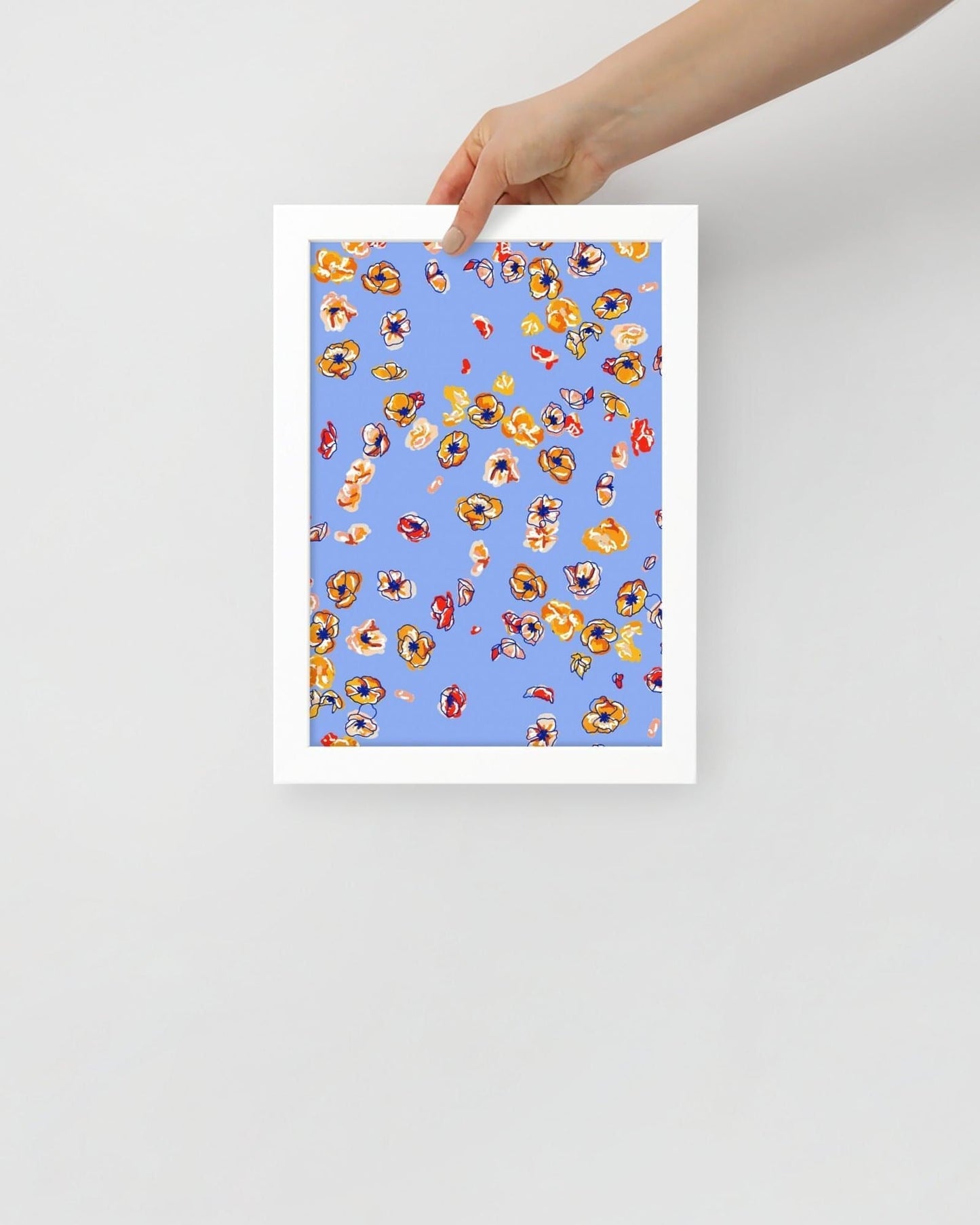 'Falling Flowers' 21×30 cm Fine Art Print with White Frame - Spilt Art by Melbourne Artist Eryn Levey