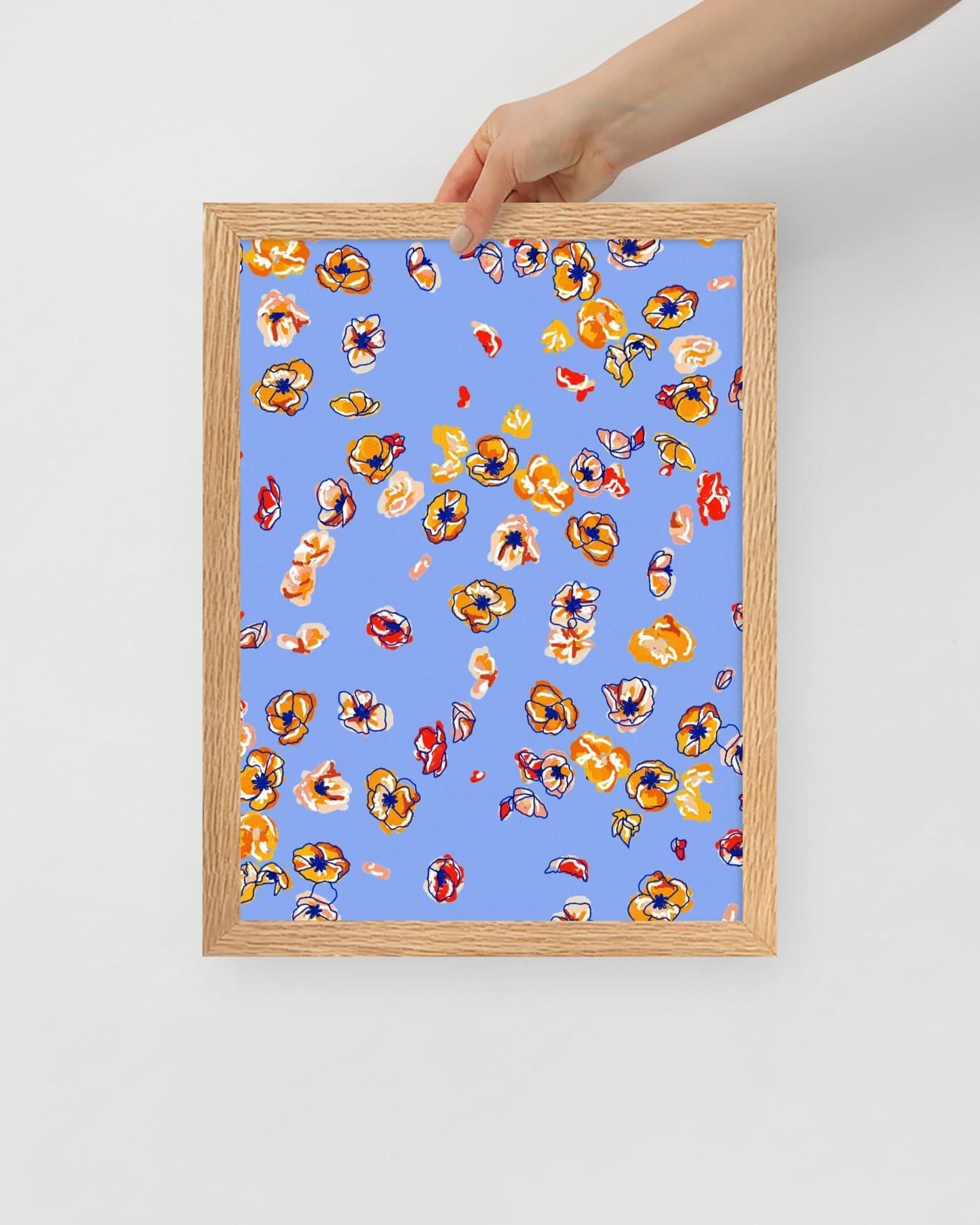 'Falling Flowers' 30×40 cm Fine Art Print with Oak Frame - Spilt Art by Melbourne Artist Eryn Levey