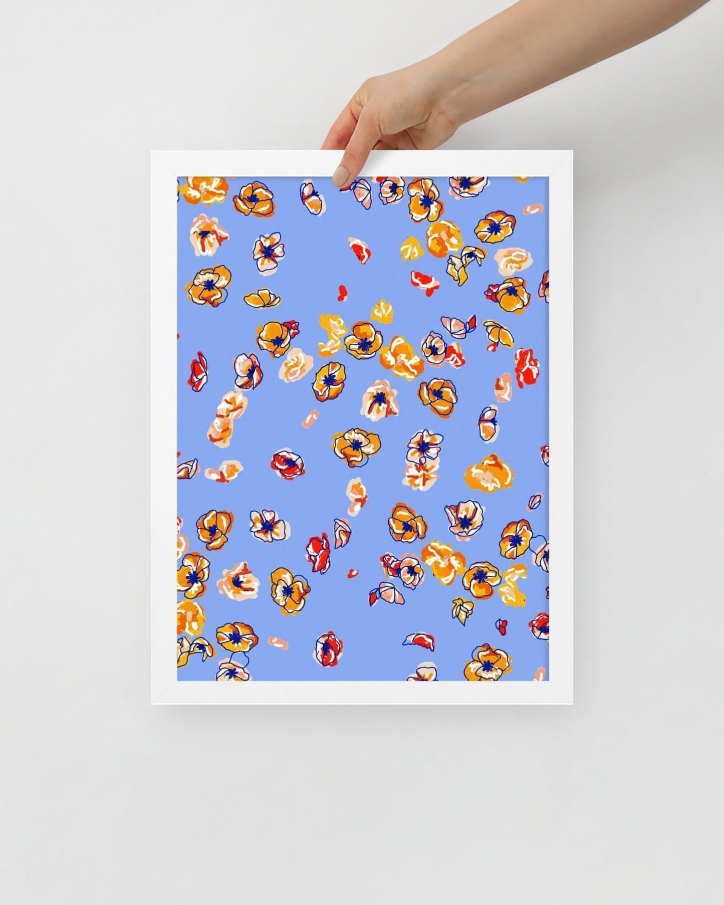 'Falling Flowers' 30×40 cm Fine Art Print with White Frame - Spilt Art by Melbourne Artist Eryn Levey