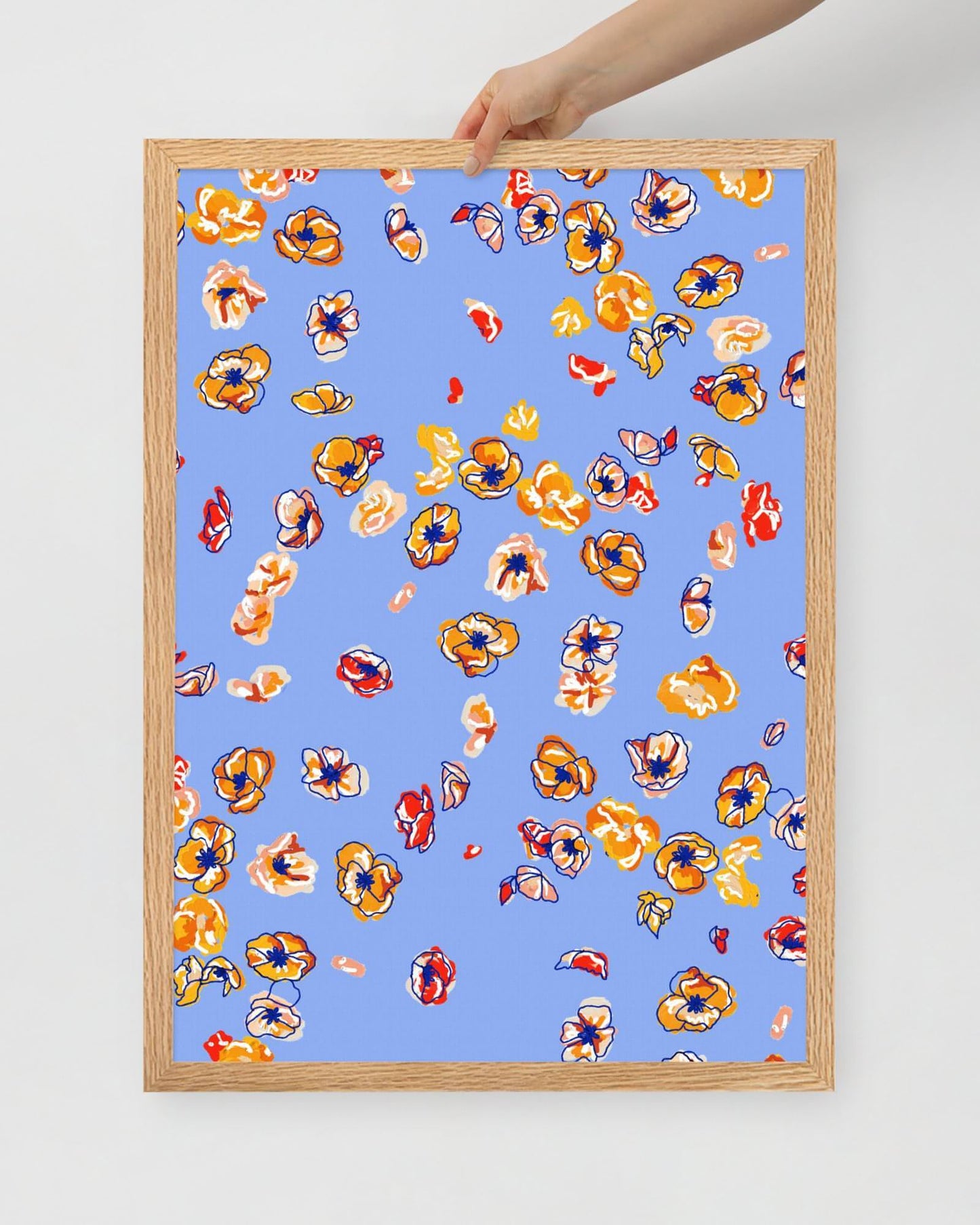 'Falling Flowers' 50×70 cm Fine Art Print with Oak Frame - Spilt Art by Melbourne Artist Eryn Levey