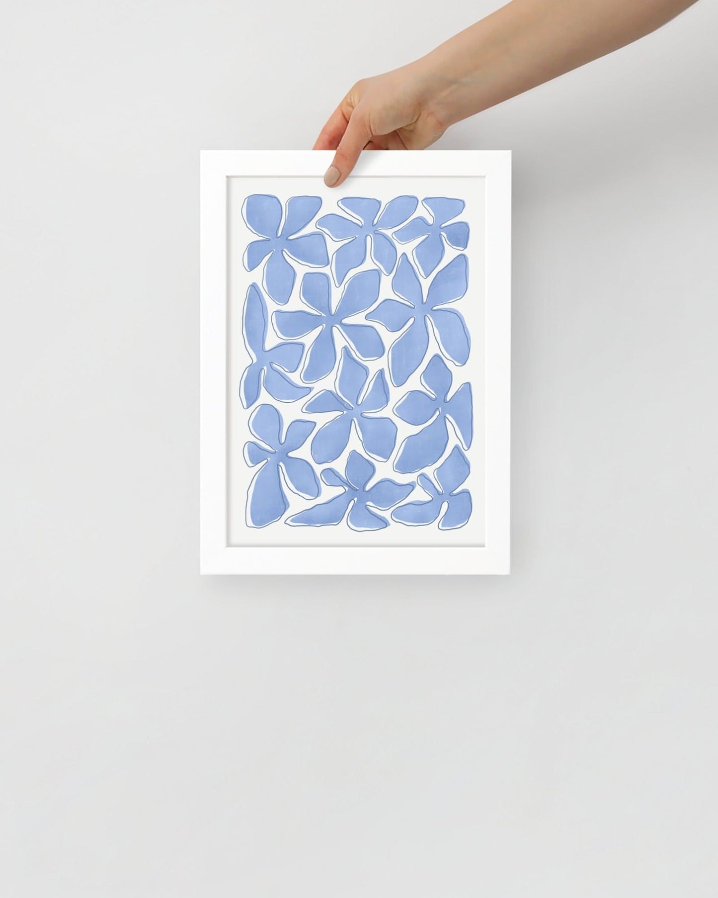 'Flower Dance - Blue' 21×30 cm Fine Art Print with White Frame - Spilt Art by Melbourne Artist Eryn Levey