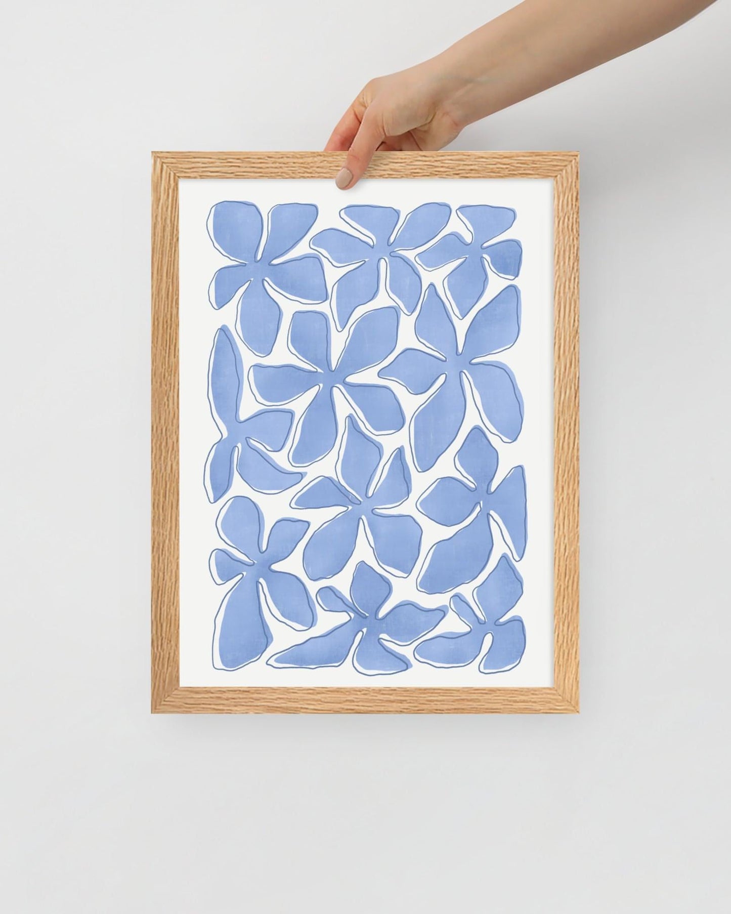 'Flower Dance - Blue' 30×40 cm Fine Art Print with Oak Frame - Spilt Art by Melbourne Artist Eryn Levey