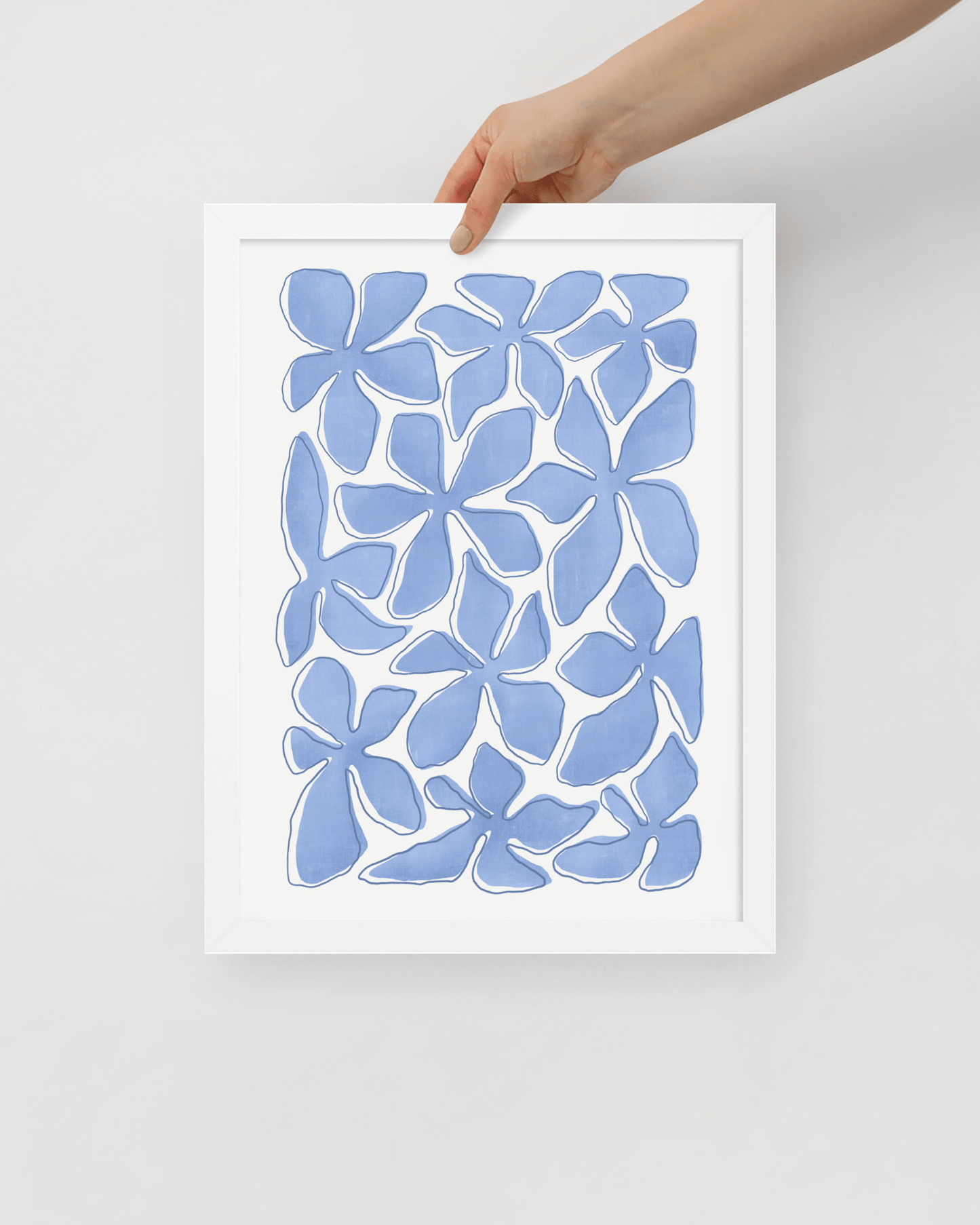 'Flower Dance - Blue' 30×40 cm Fine Art Print with White Frame - Spilt Art by Melbourne Artist Eryn Levey