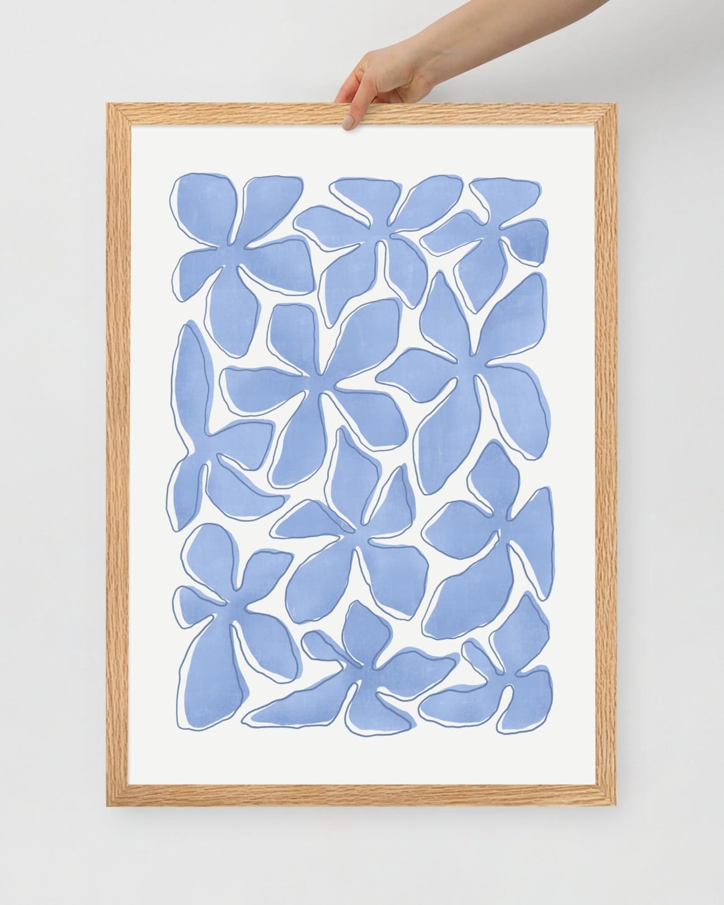 'Flower Dance - Blue' 50×70 cm Fine Art Print with Oak Frame - Spilt Art by Melbourne Artist Eryn Levey