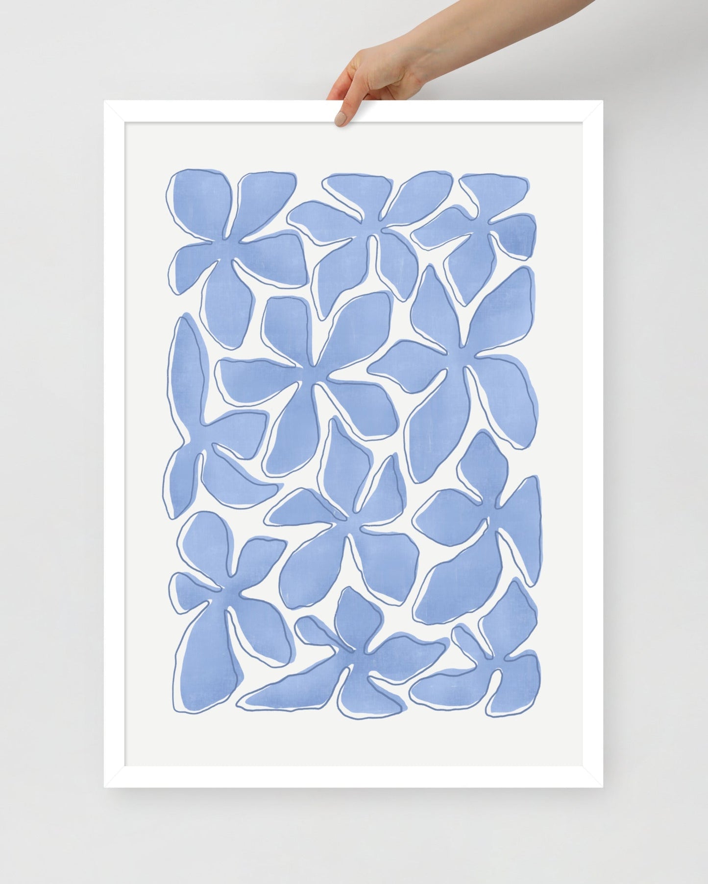 'Flower Dance - Blue' 50×70 cm Fine Art Print with White Frame - Spilt Art by Melbourne Artist Eryn Levey