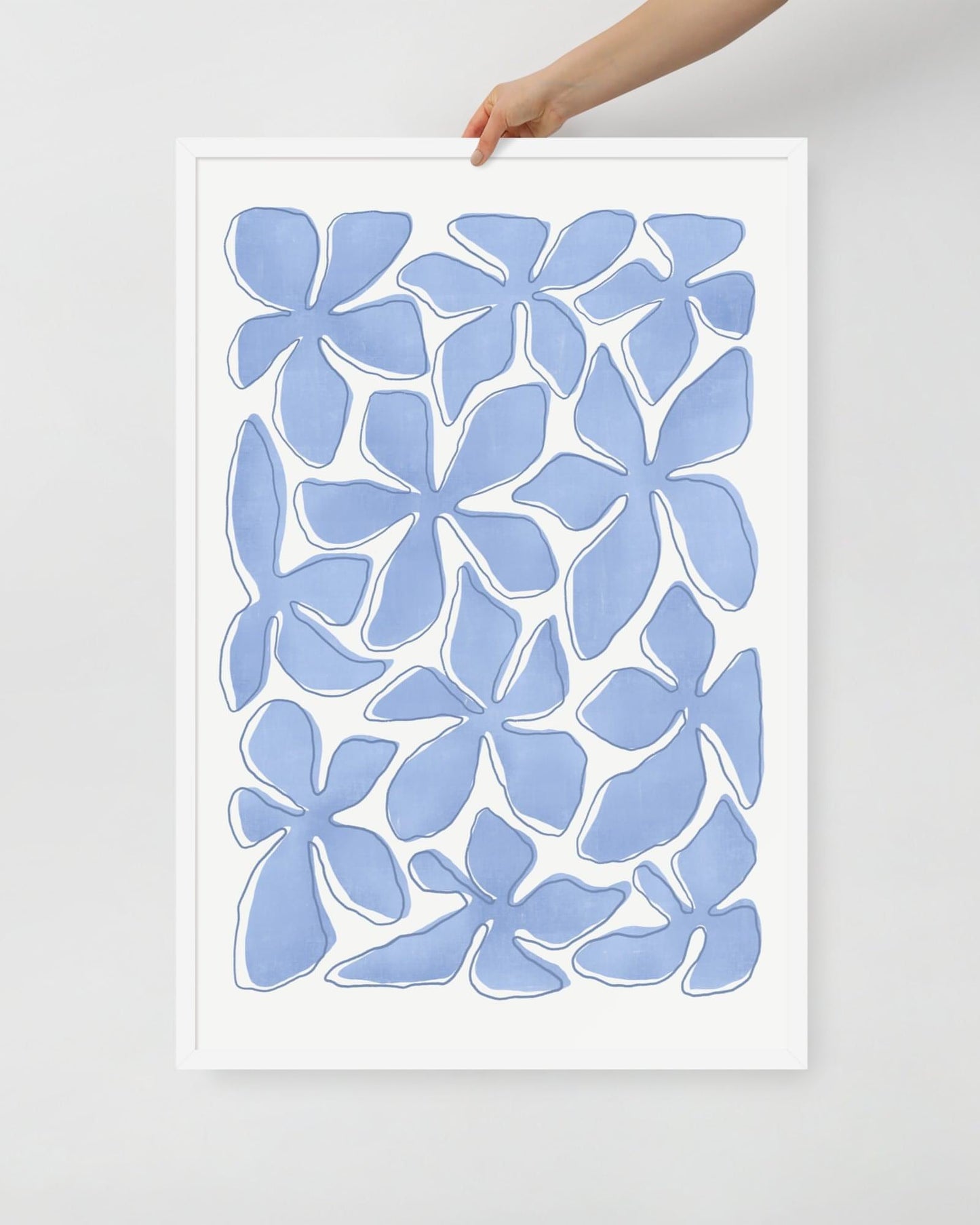 'Flower Dance - Blue' 61×91 cm Fine Art Print with White Frame - Spilt Art by Melbourne Artist Eryn Levey
