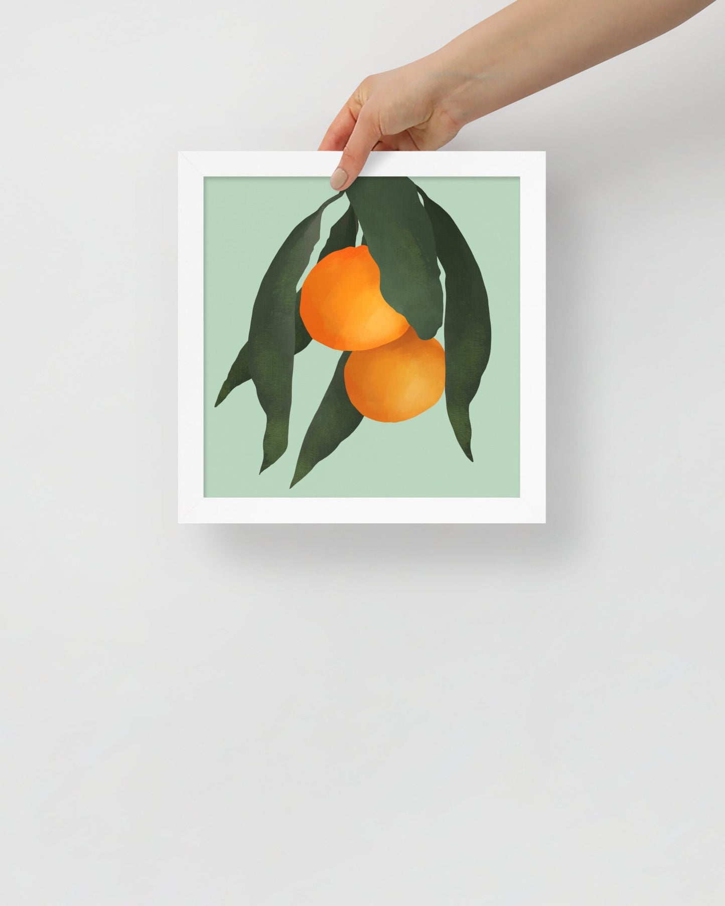 'Oranges - Green' 10×10 in (25.4cm) Fine Art Print with White Frame - Spilt Art by Melbourne Artist Eryn Levey