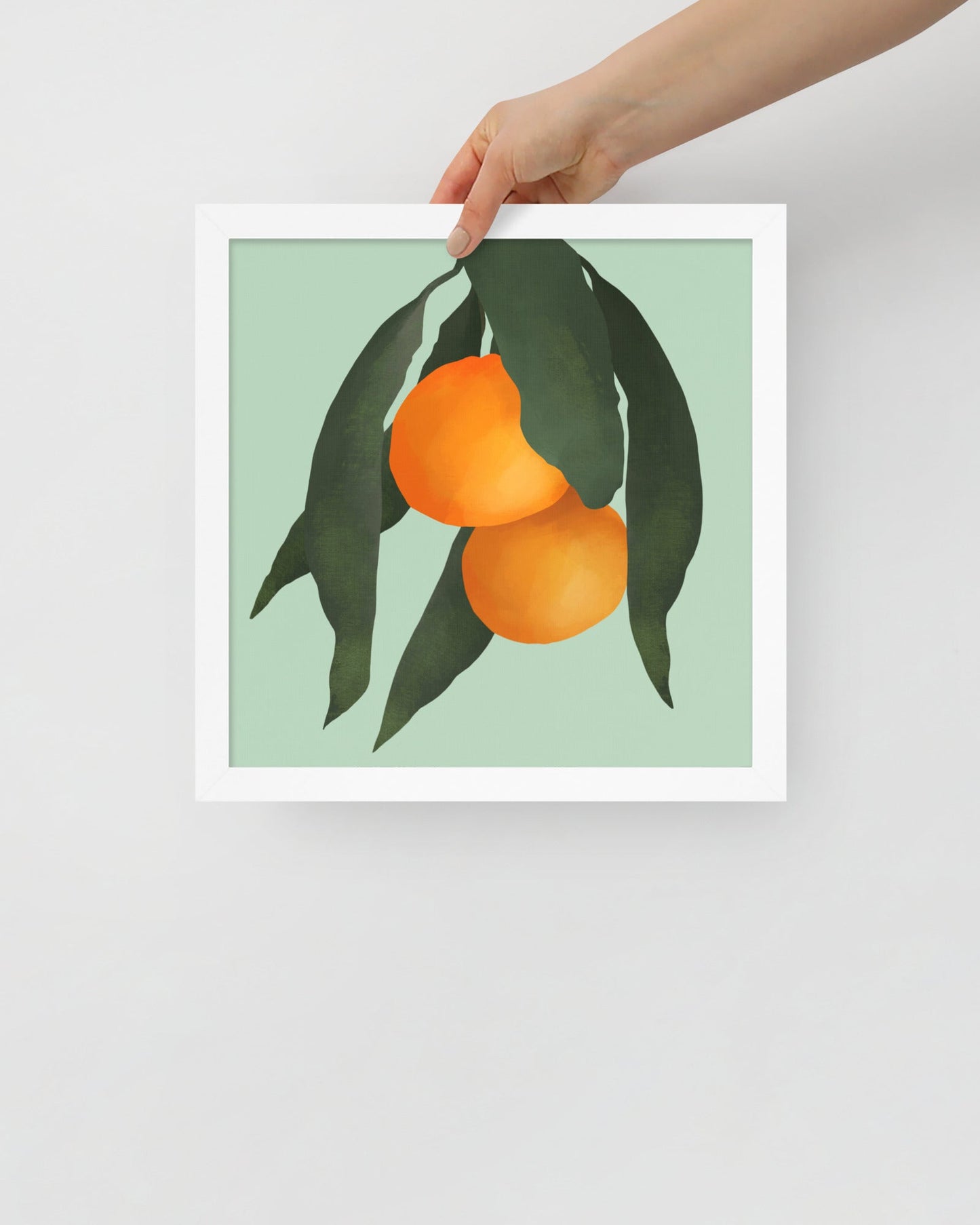 'Oranges - Green' 12×12 in (30.48cm) Fine Art Print with White Frame - Spilt Art by Melbourne Artist Eryn Levey