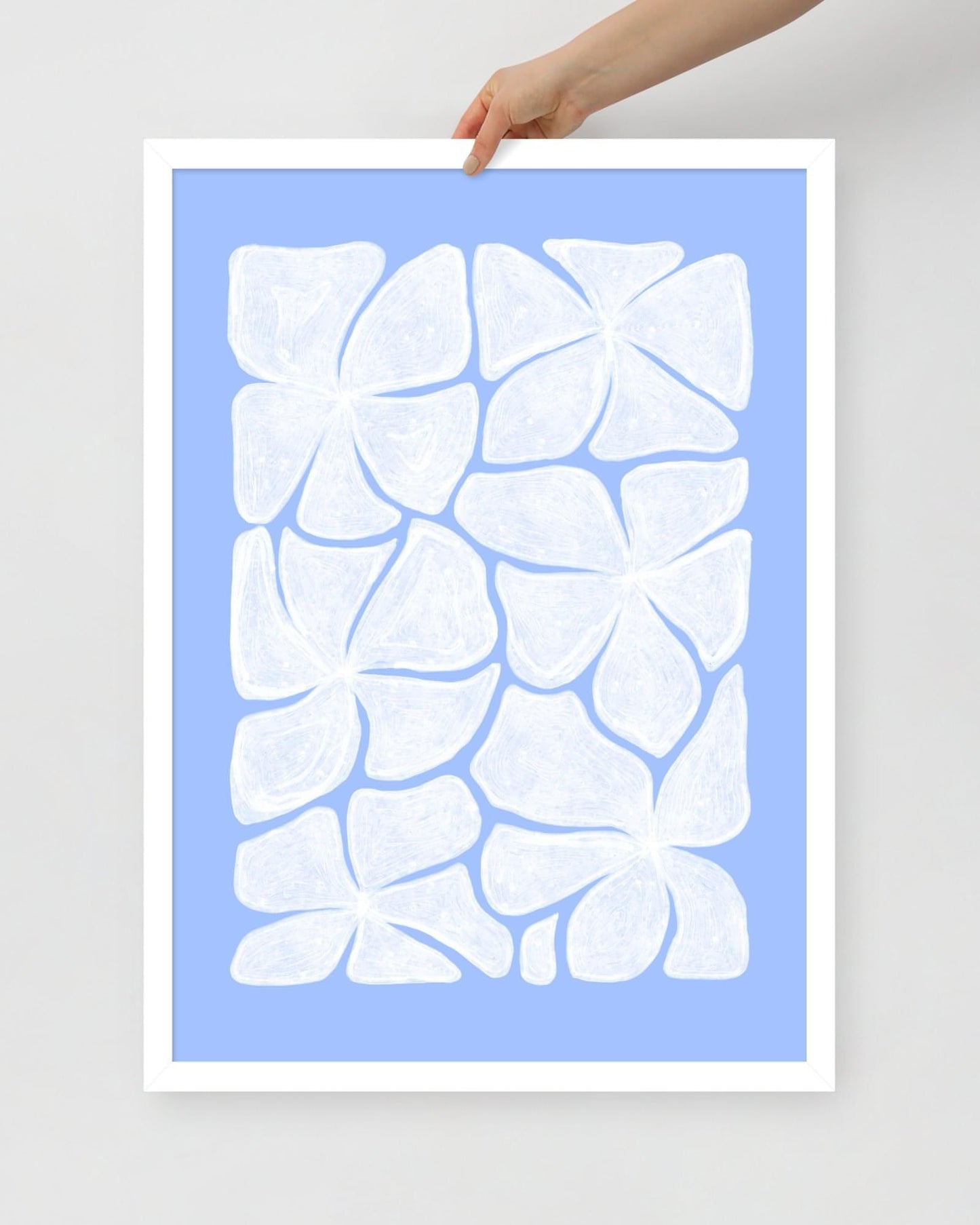 'Puzzled - Blue' 50×70 cm Fine Art Print with White Frame - Spilt Art by Melbourne Artist Eryn Levey
