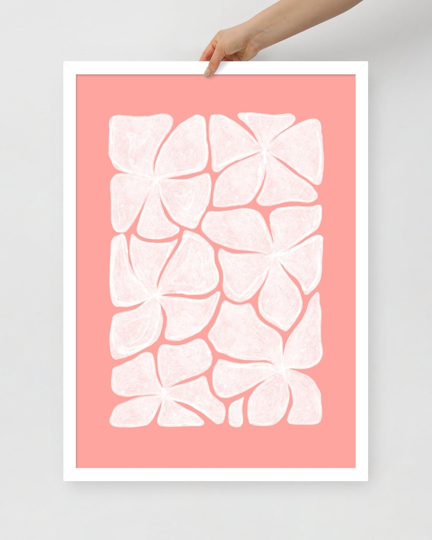 'Puzzled - Pink' 50×70 cm Fine Art Print with White Frame - Spilt Art by Melbourne Artist Eryn Levey