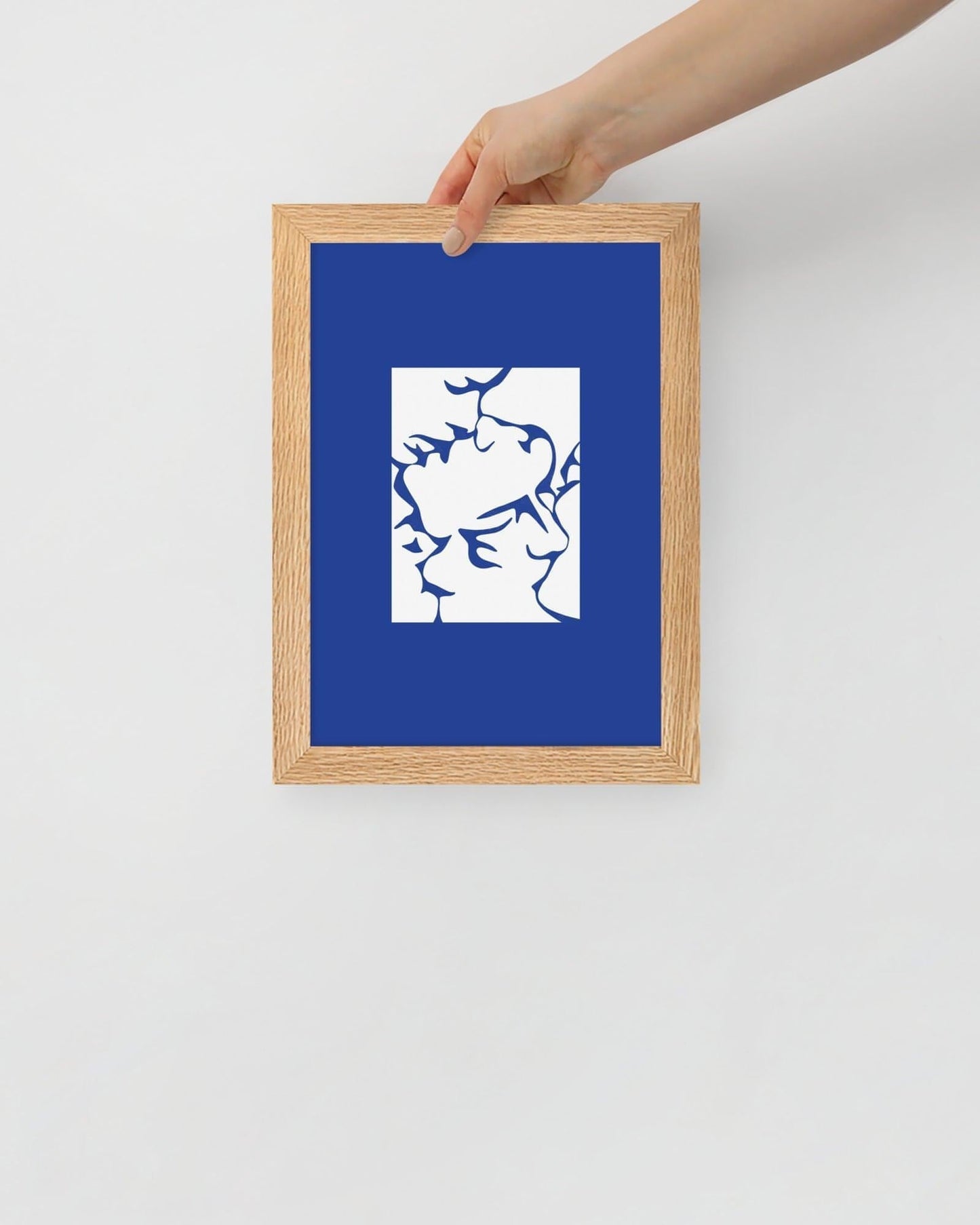 'Three Kisses - Blue' 21×30 cm Fine Art Print with Oak Frame - Spilt Art by Melbourne Artist Eryn Levey