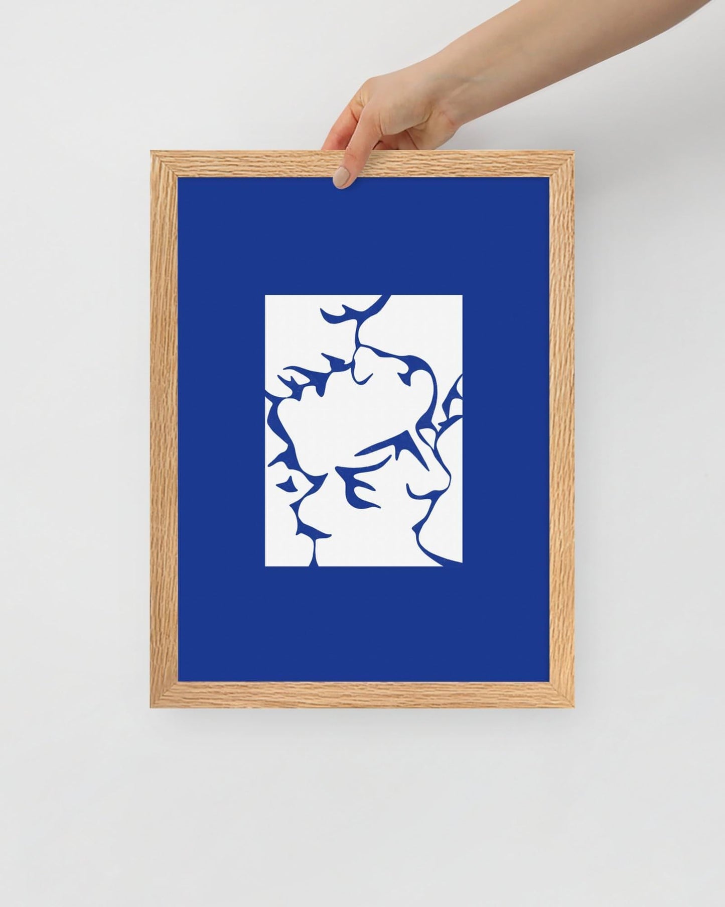 'Three Kisses - Blue' 30×40 cm Fine Art Print with Oak Frame - Spilt Art by Melbourne Artist Eryn Levey