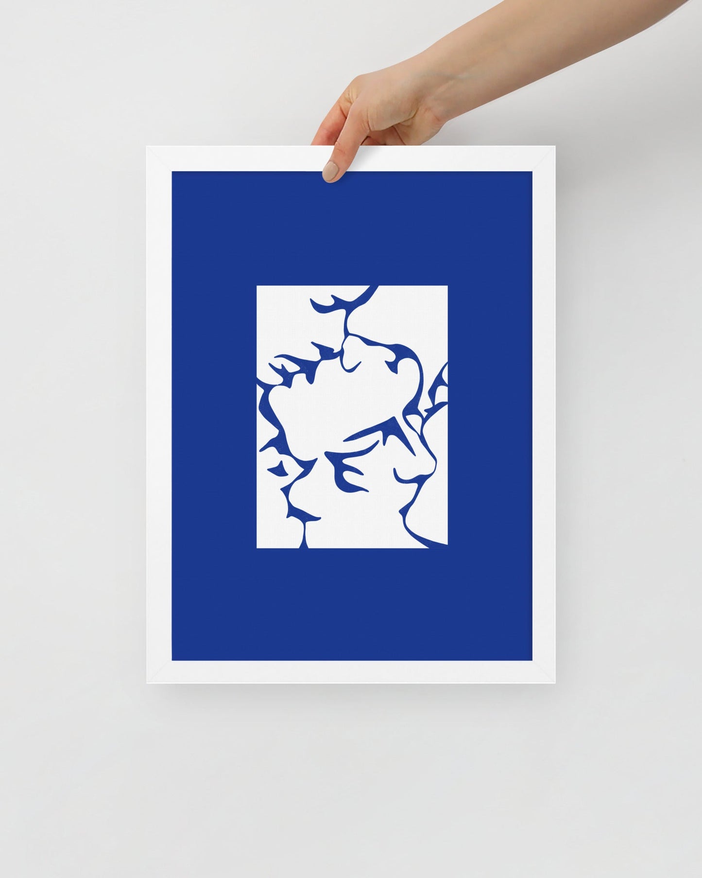'Three Kisses - Blue' 30×40 cm Fine Art Print with White Frame - Spilt Art by Melbourne Artist Eryn Levey