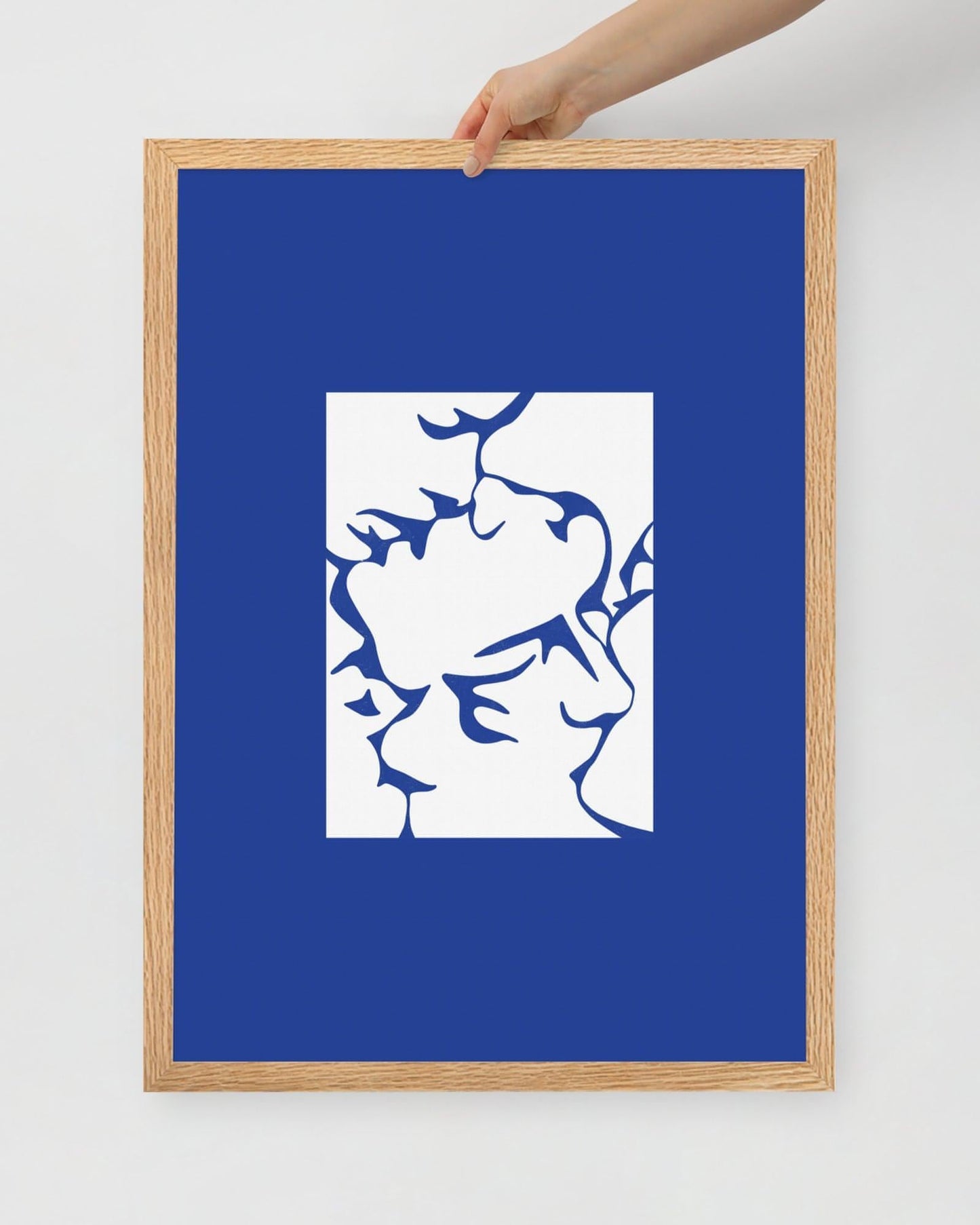'Three Kisses - Blue' 50×70 cm Fine Art Print with Oak Frame - Spilt Art by Melbourne Artist Eryn Levey