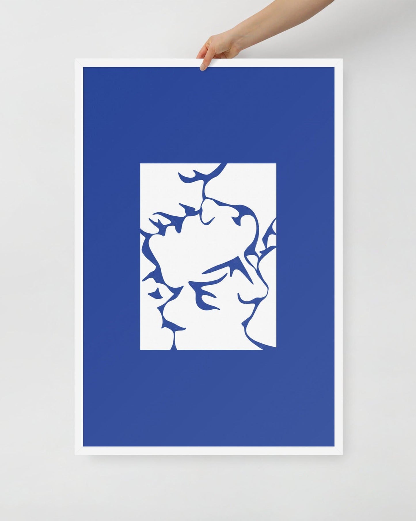 'Three Kisses - Blue' 61×91 cm Fine Art Print with White Frame - Spilt Art by Melbourne Artist Eryn Levey