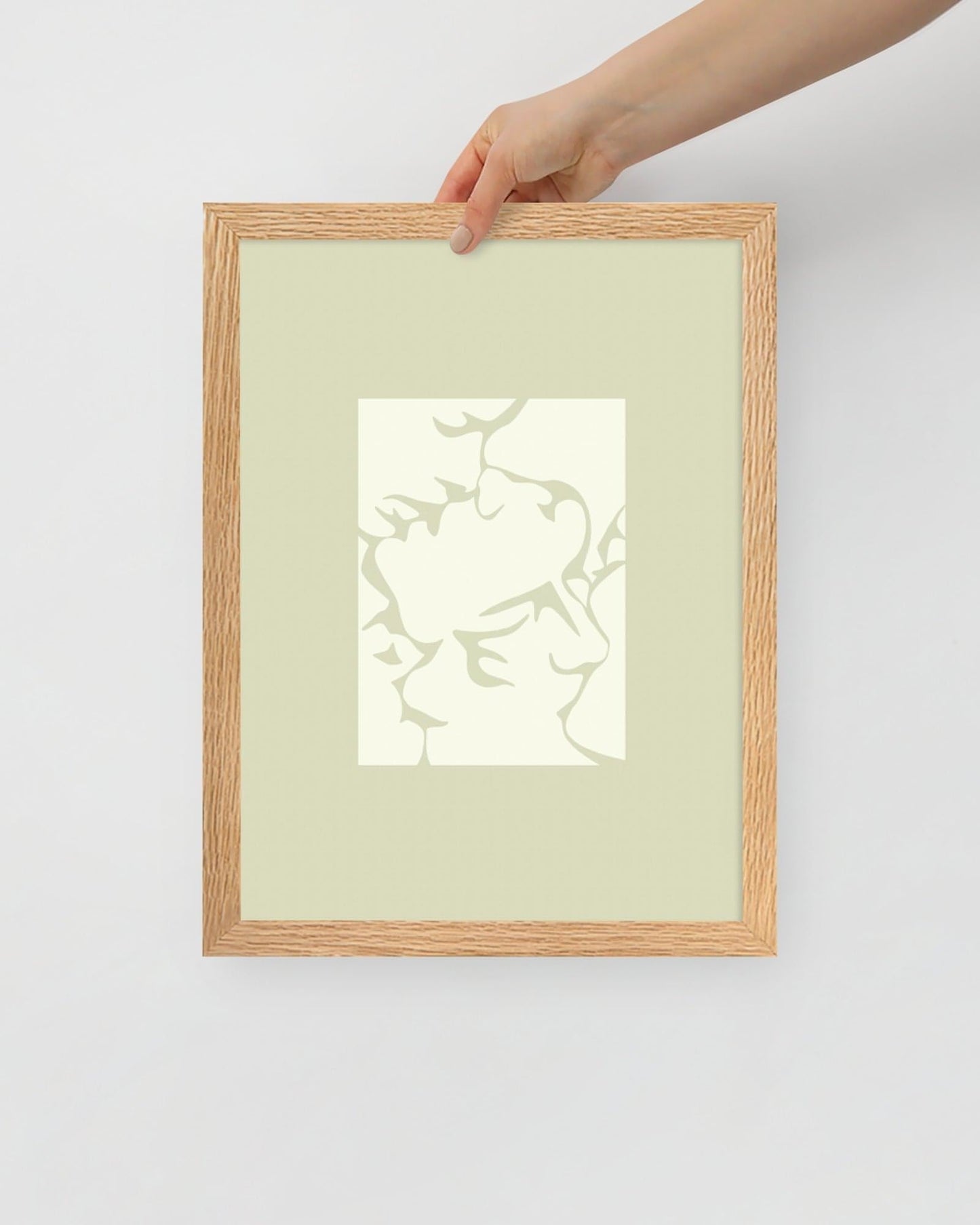 'Three Kisses - Green' 30×40 cm Fine Art Print with Oak Frame - Spilt Art by Melbourne Artist Eryn Levey