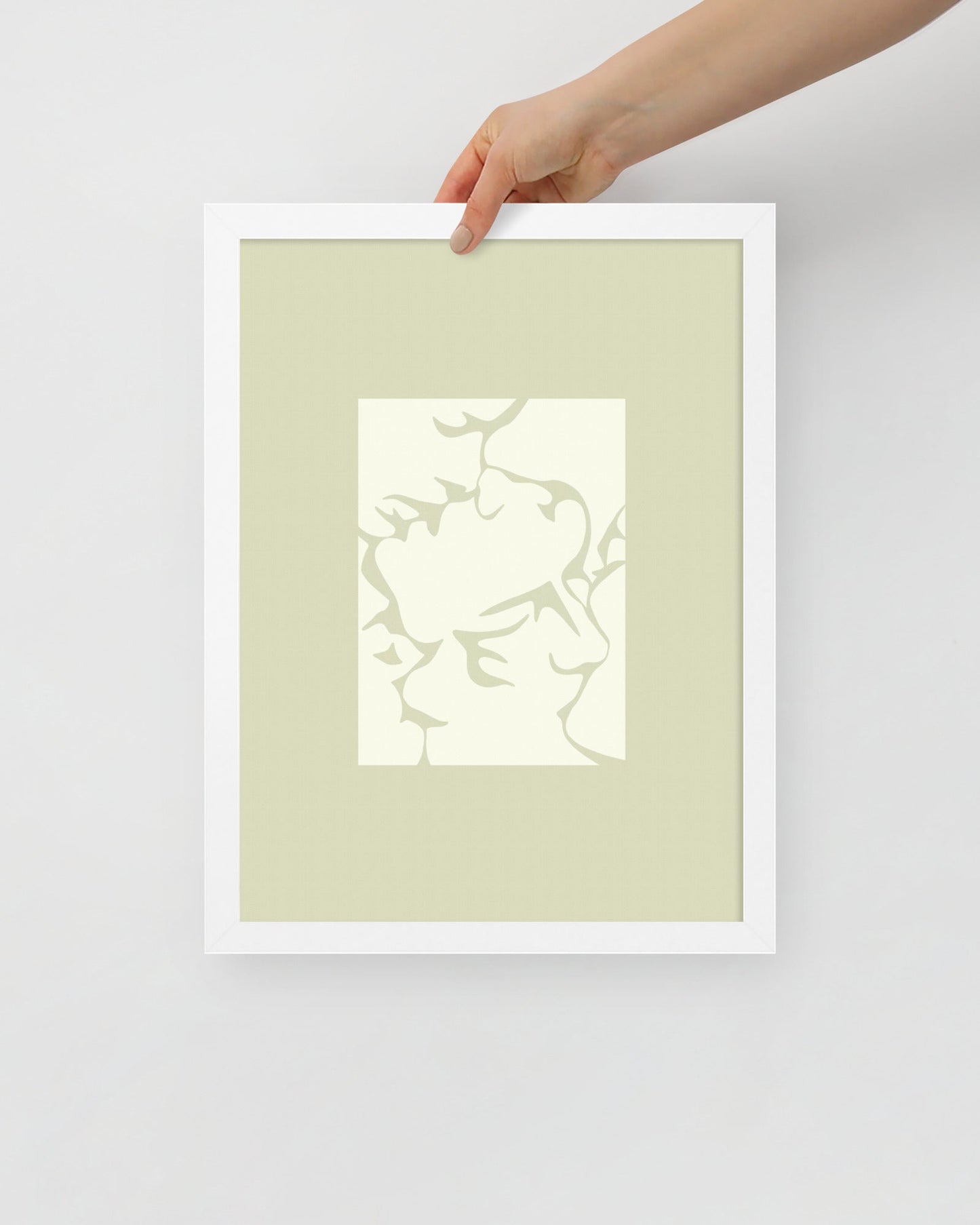 'Three Kisses - Green' 30×40 cm Fine Art Print with White Frame - Spilt Art by Melbourne Artist Eryn Levey