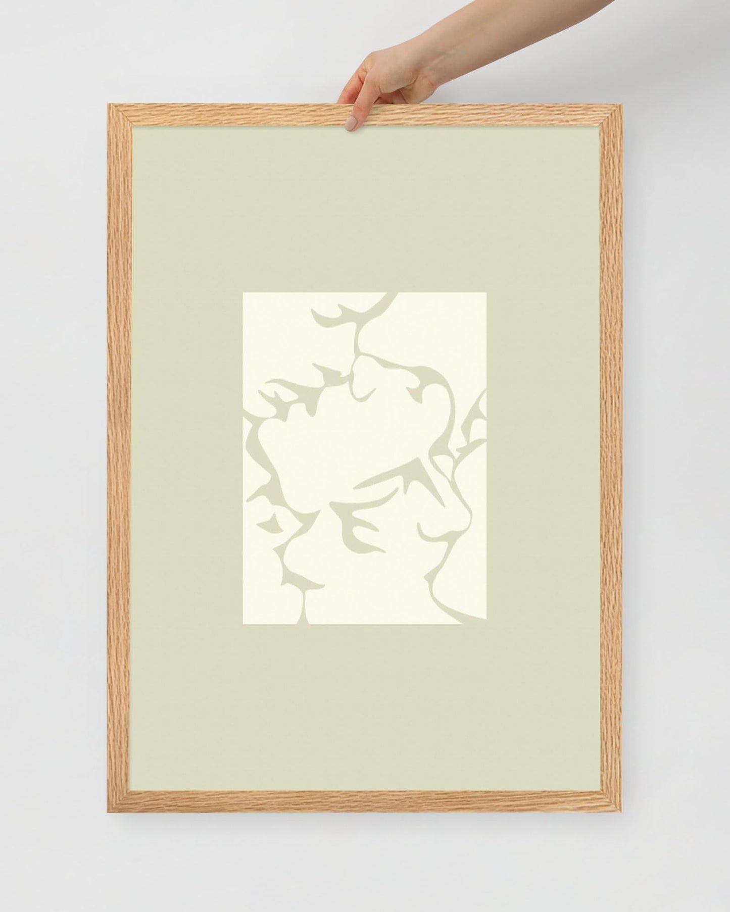 'Three Kisses - Green' 50×70 cm Fine Art Print with Oak Frame - Spilt Art by Melbourne Artist Eryn Levey