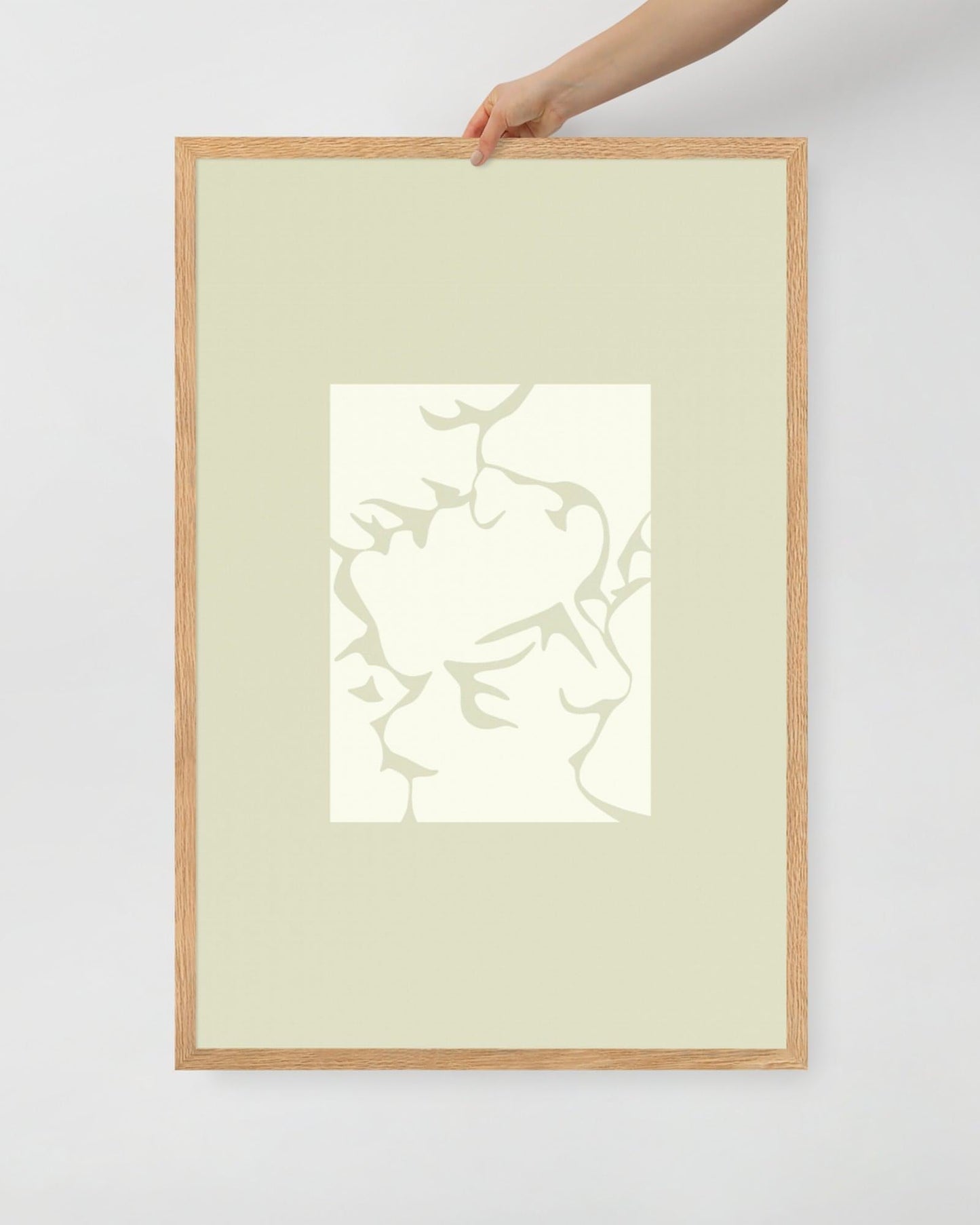 'Three Kisses - Green' 61×91 cm Fine Art Print with Oak Frame - Spilt Art by Melbourne Artist Eryn Levey