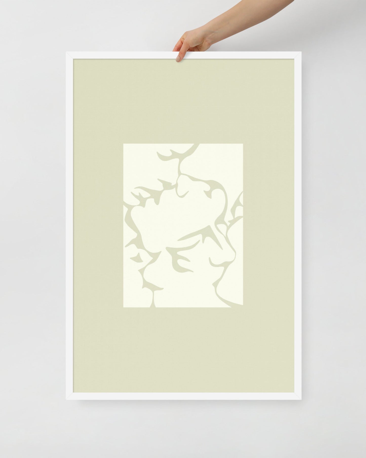 'Three Kisses - Green' 61×91 cm Fine Art Print with White Frame - Spilt Art by Melbourne Artist Eryn Levey