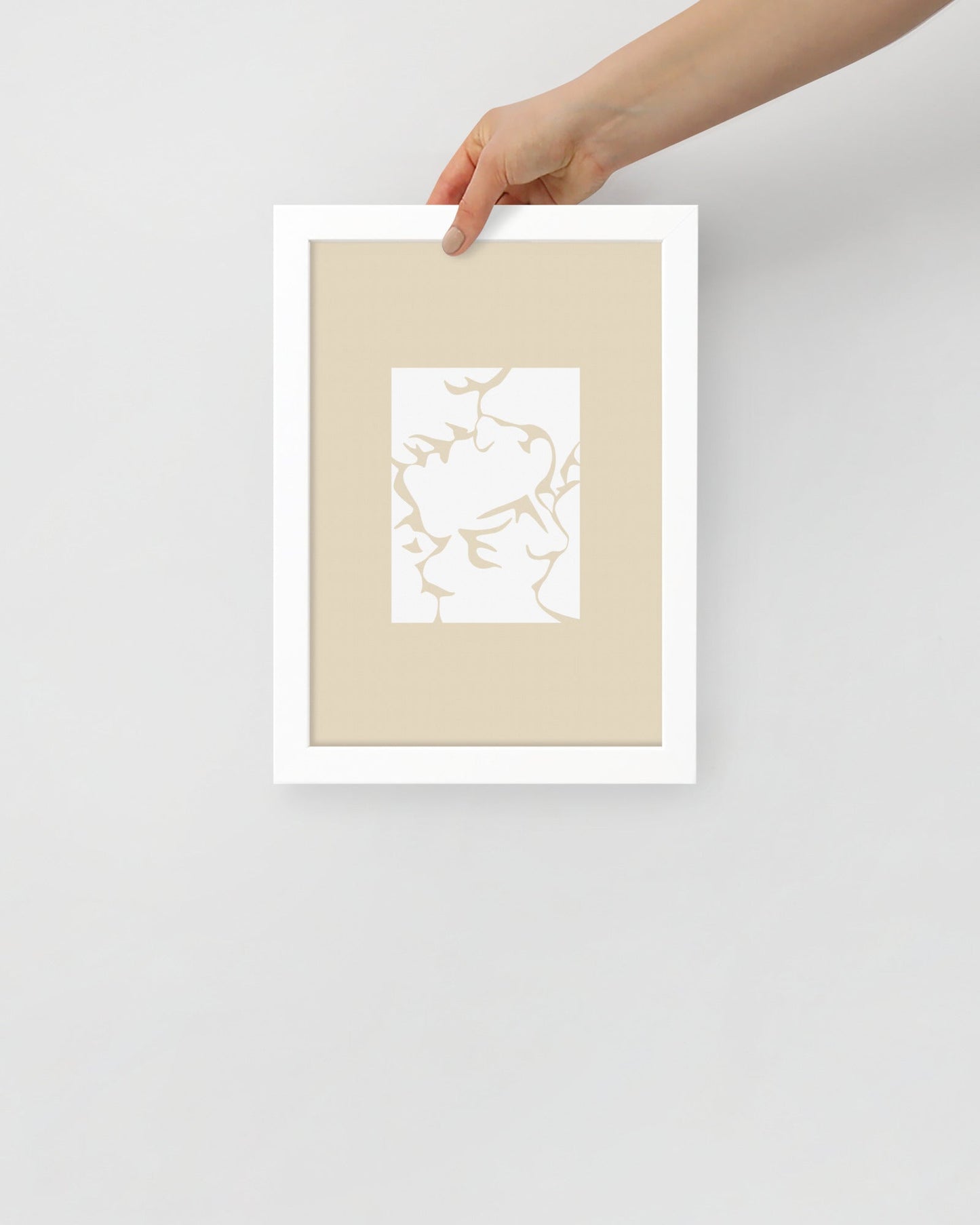 'Three Kisses - Natural' 21×30 cm Fine Art Print with White Frame - Spilt Art by Melbourne Artist Eryn Levey