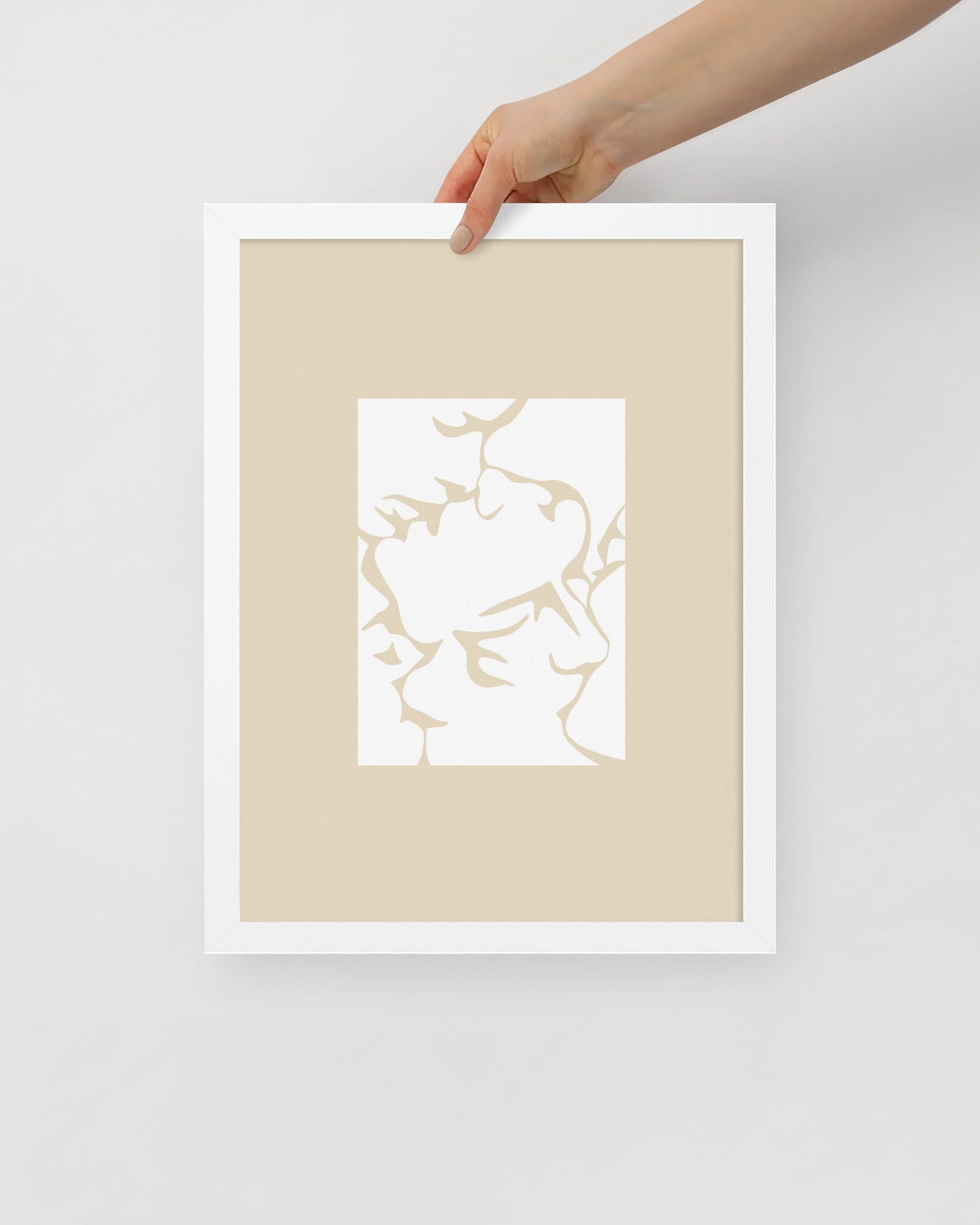 'Three Kisses - Natural' 30×40 cm Fine Art Print with White Frame - Spilt Art by Melbourne Artist Eryn Levey