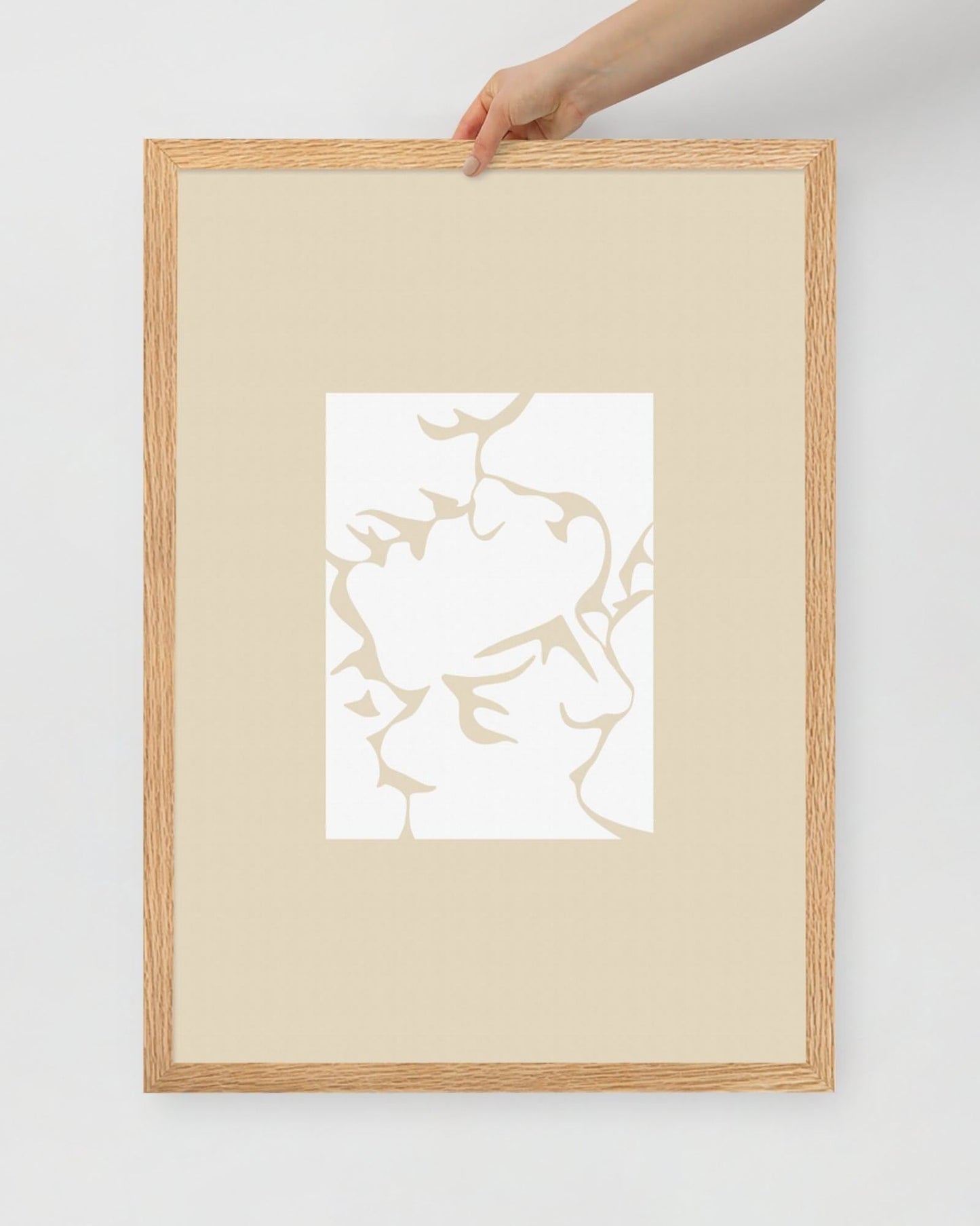 'Three Kisses - Natural' 50×70 cm Fine Art Print with Oak Frame - Spilt Art by Melbourne Artist Eryn Levey