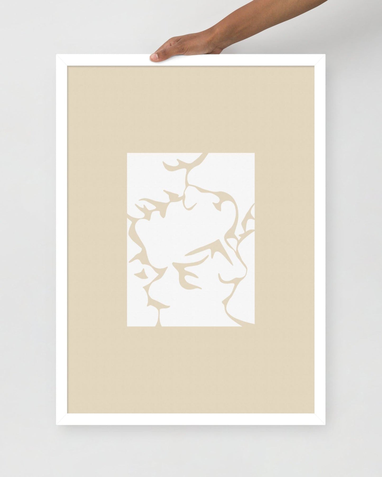 'Three Kisses - Natural' 50×70 cm Fine Art Print with White Frame - Spilt Art by Melbourne Artist Eryn Levey