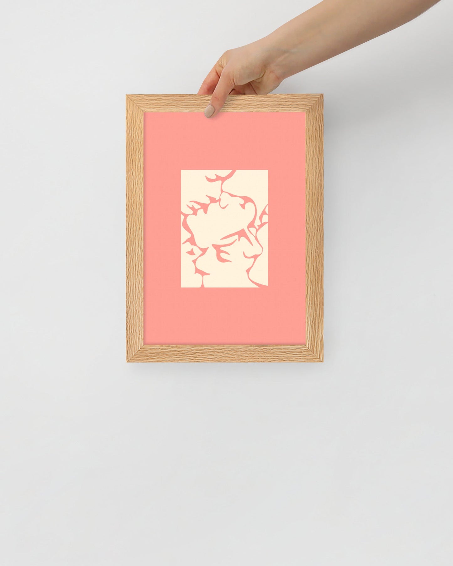 'Three Kisses - Pink' 21×30 cm Fine Art Print with Oak Frame - Spilt Art by Melbourne Artist Eryn Levey