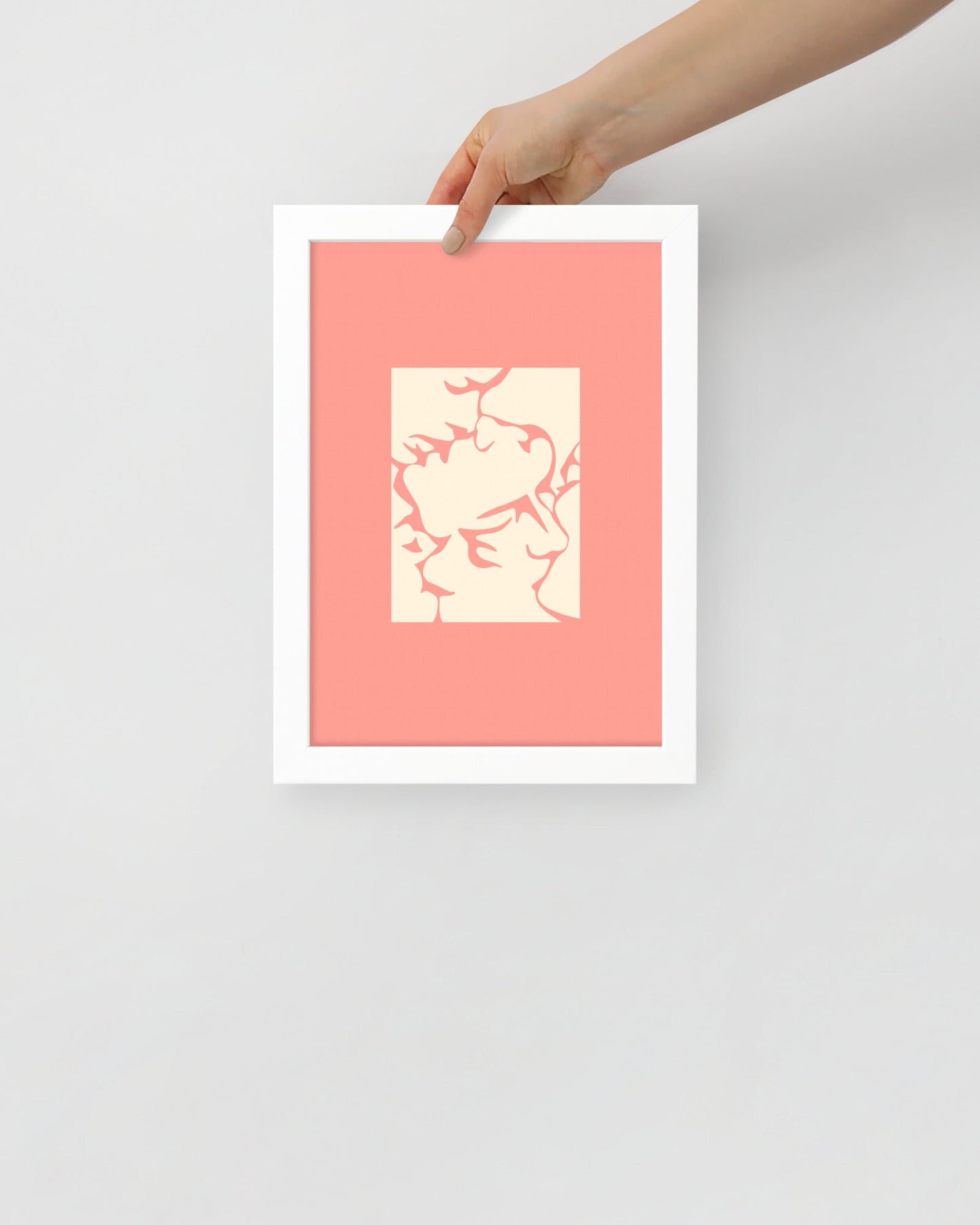 'Three Kisses - Pink' 21×30 cm Fine Art Print with White Frame - Spilt Art by Melbourne Artist Eryn Levey