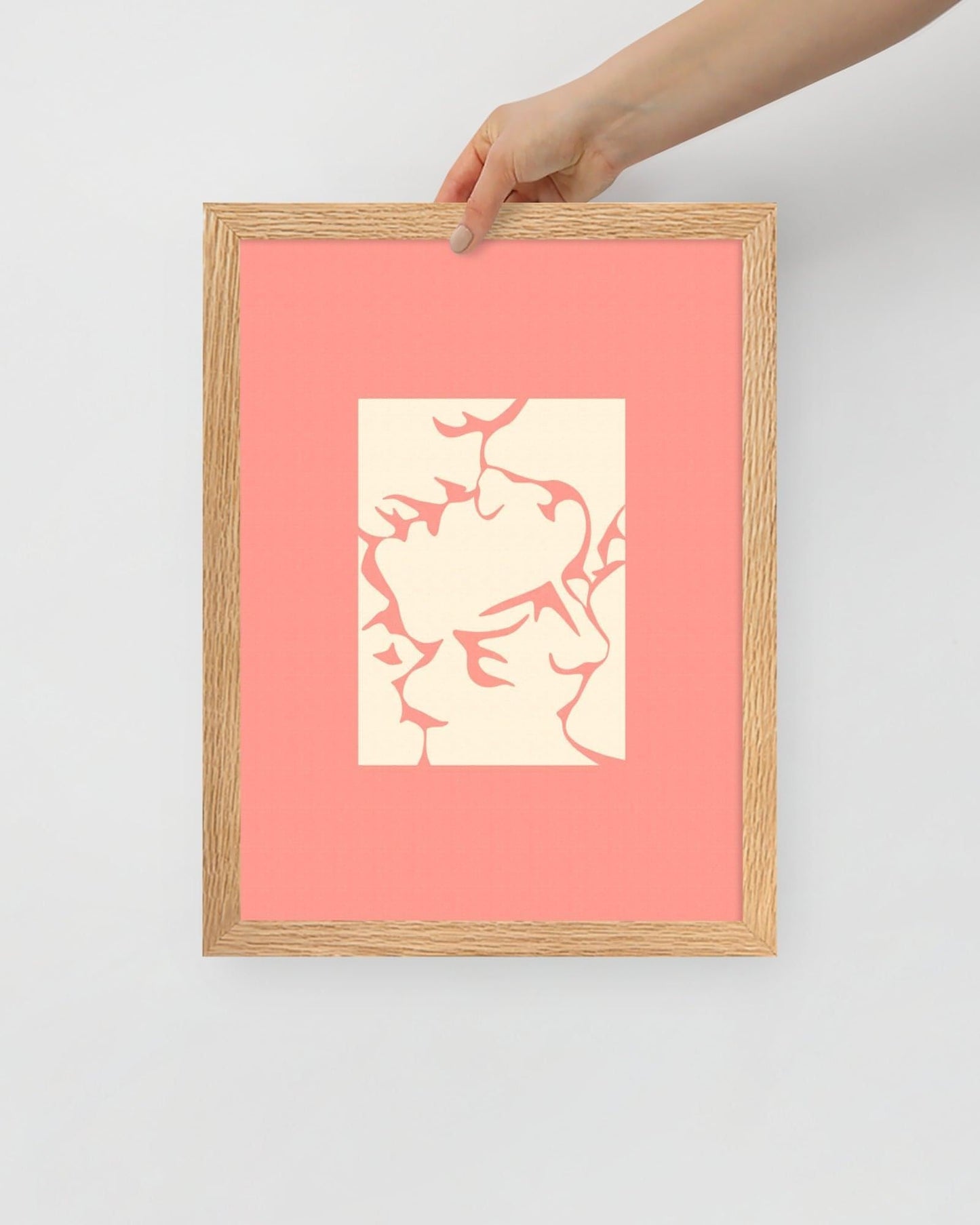 'Three Kisses - Pink' 30×40 cm Fine Art Print with Oak Frame - Spilt Art by Melbourne Artist Eryn Levey