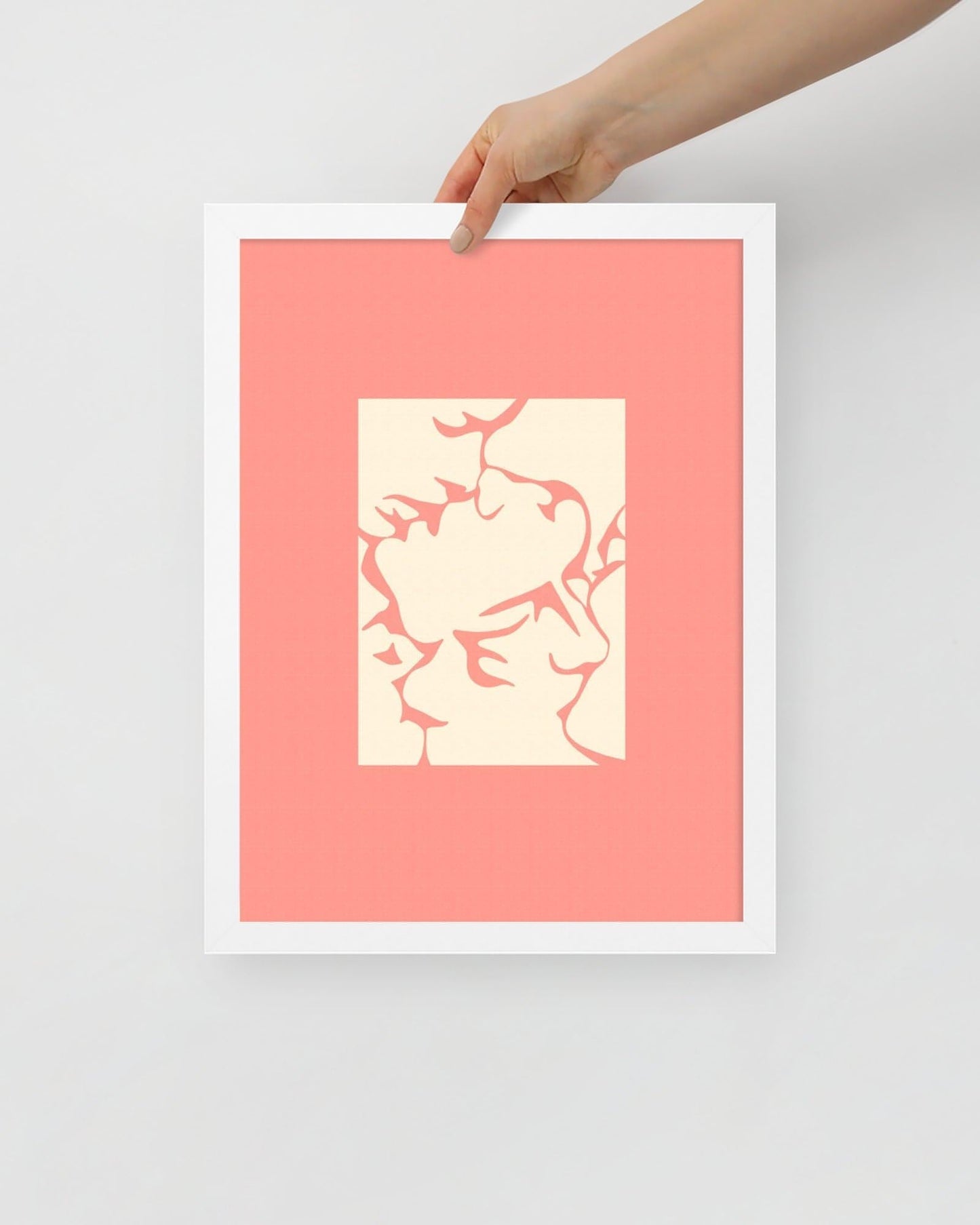 'Three Kisses - Pink' 30×40 cm Fine Art Print with White Frame - Spilt Art by Melbourne Artist Eryn Levey