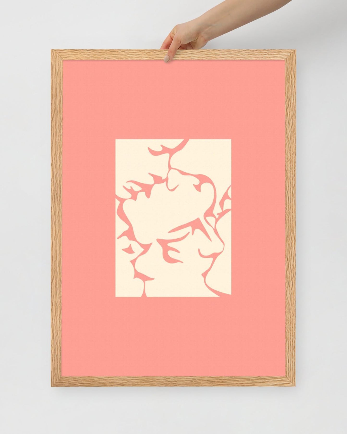 'Three Kisses - Pink' 50×70 cm Fine Art Print with Oak Frame - Spilt Art by Melbourne Artist Eryn Levey