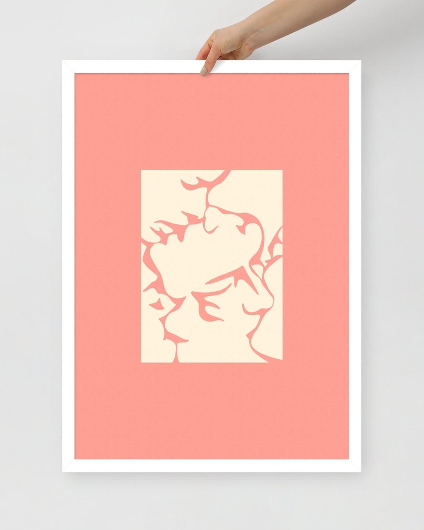 'Three Kisses - Pink' 50×70 cm Fine Art Print with White Frame - Spilt Art by Melbourne Artist Eryn Levey