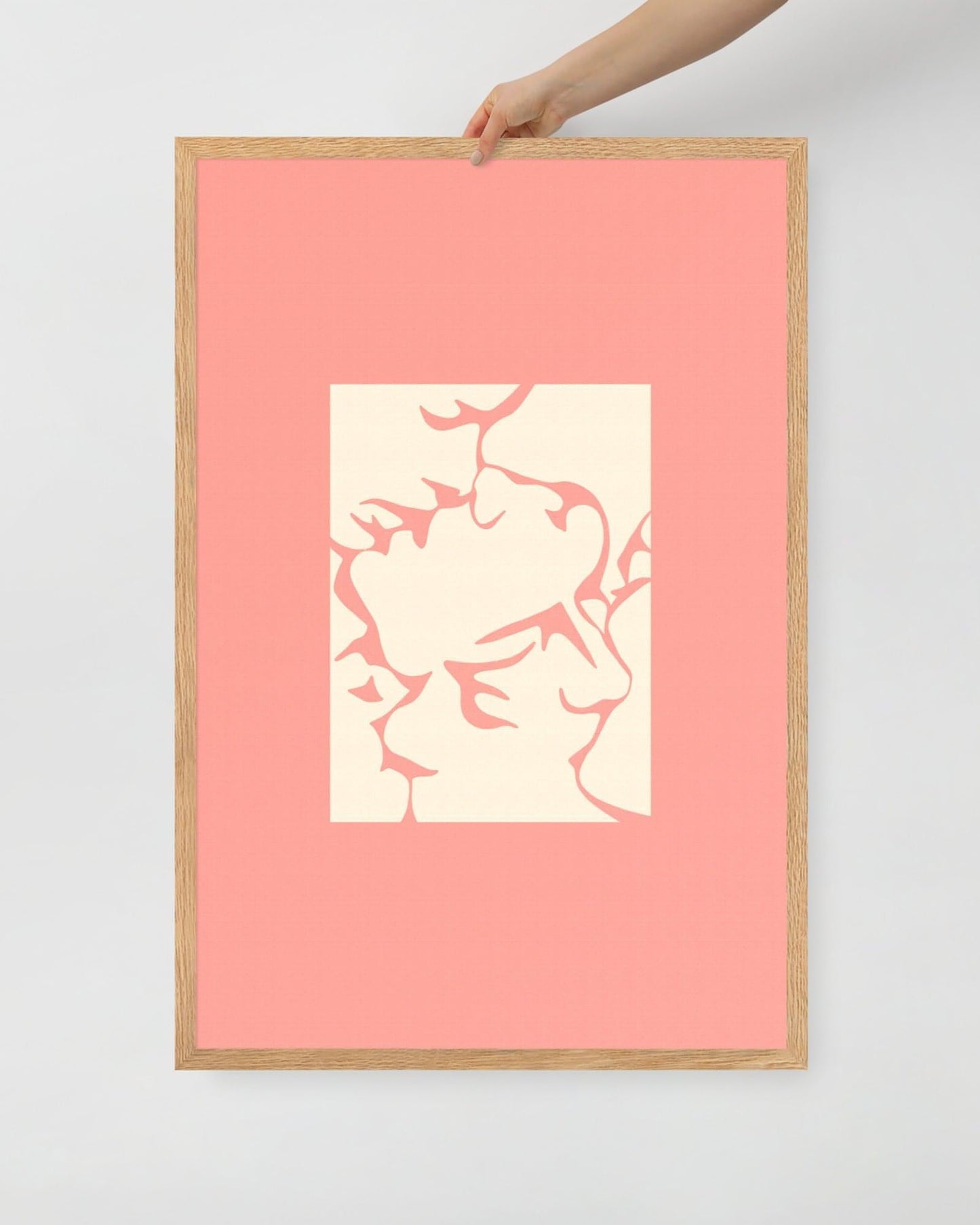 'Three Kisses - Pink' 61×91 cm Fine Art Print with Oak Frame - Spilt Art by Melbourne Artist Eryn Levey