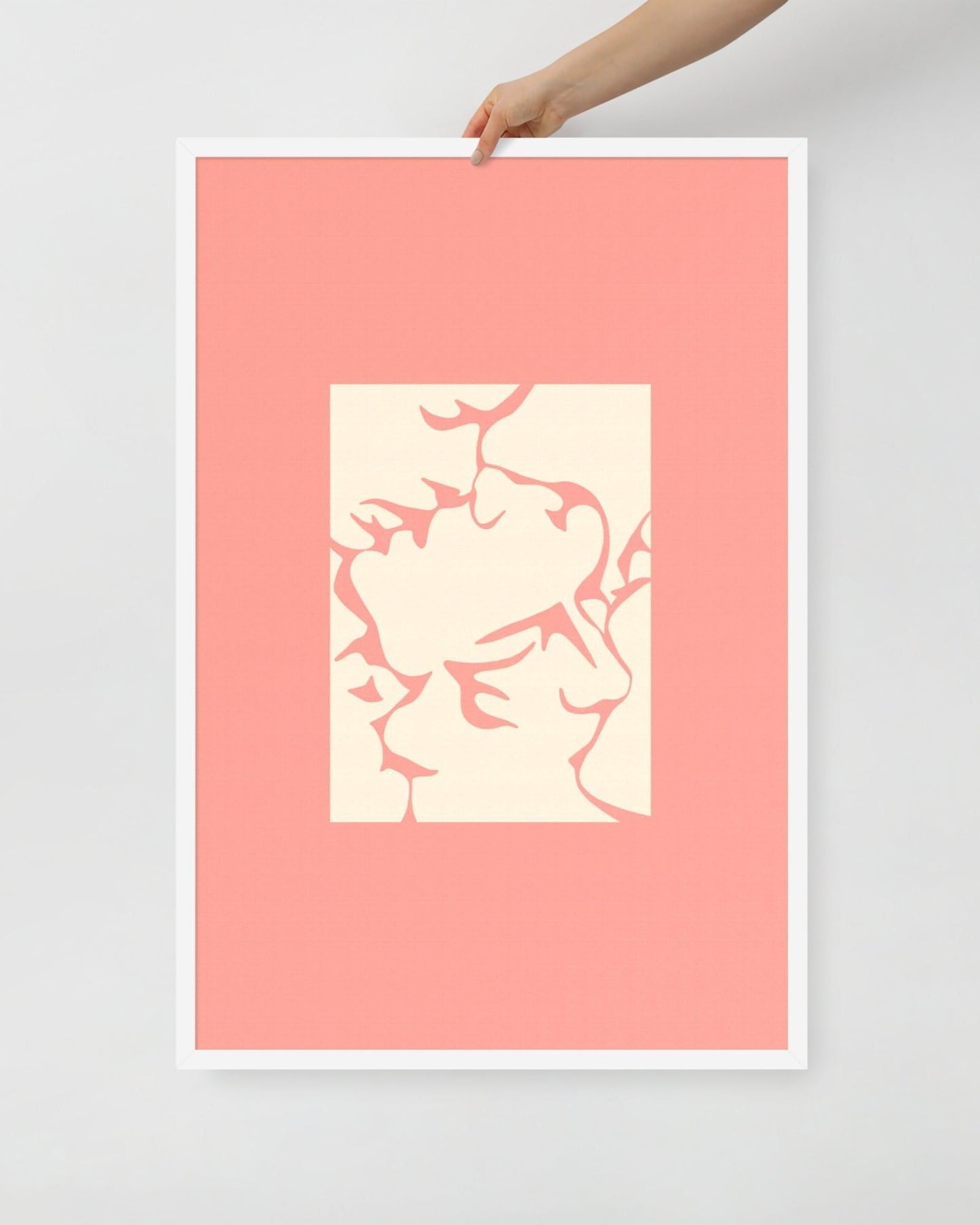 'Three Kisses - Pink' 61×91 cm Fine Art Print with White Frame - Spilt Art by Melbourne Artist Eryn Levey