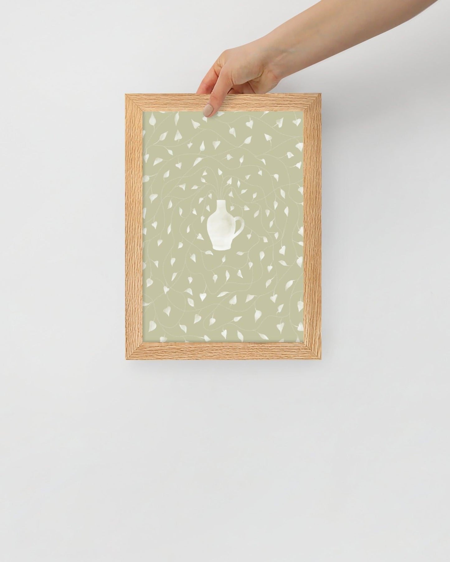 'Vase - Green' 21×30 cm Fine Art Print with Oak Frame - Spilt Art by Melbourne Artist Eryn Levey