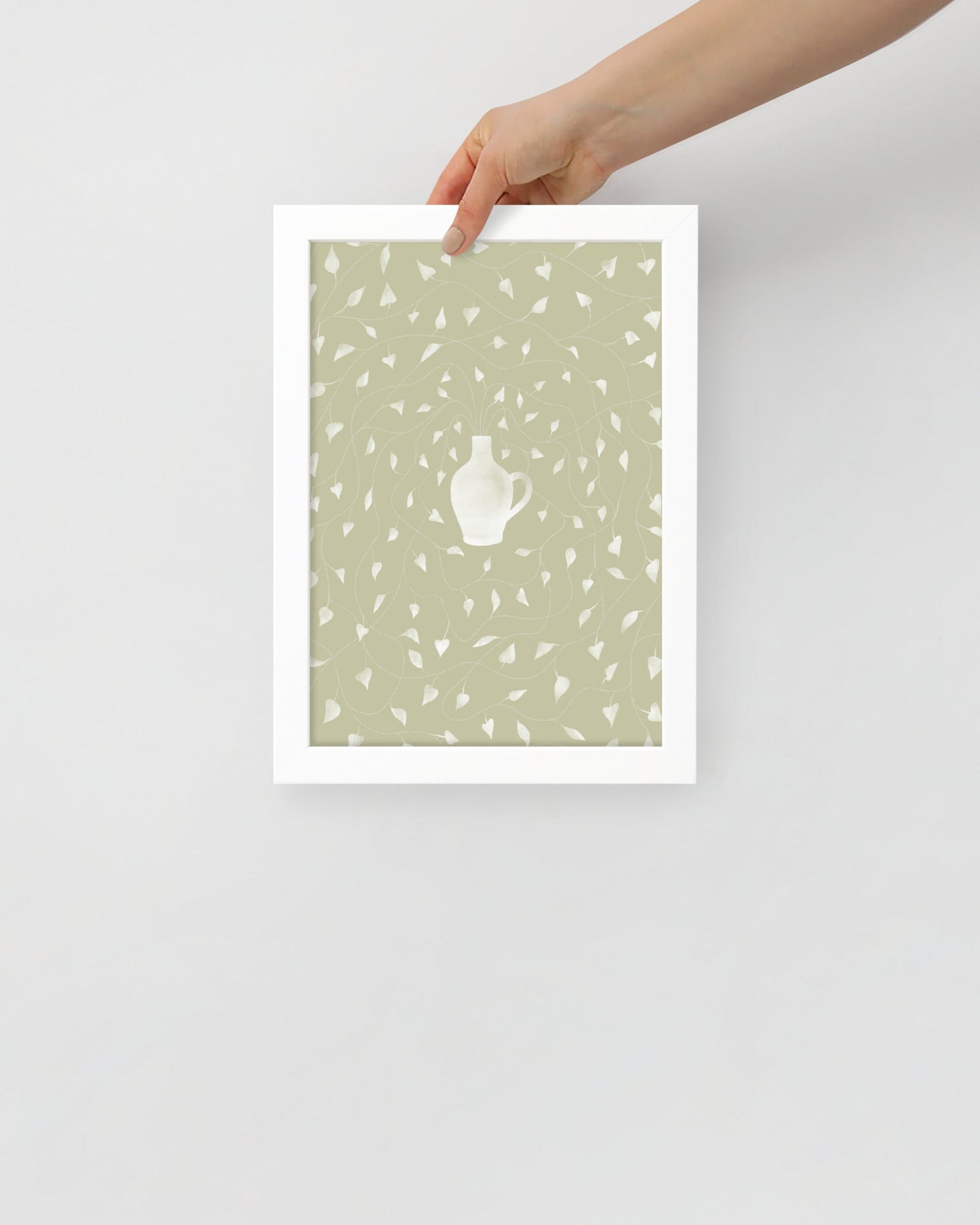 'Vase - Green' 21×30 cm Fine Art Print with White Frame - Spilt Art by Melbourne Artist Eryn Levey