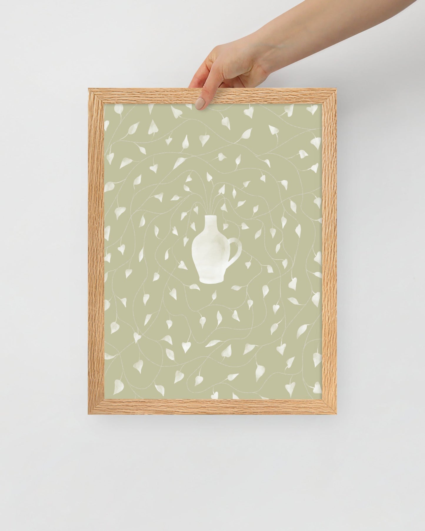 'Vase - Green' 30×40 cm Fine Art Print with Oak Frame - Spilt Art by Melbourne Artist Eryn Levey