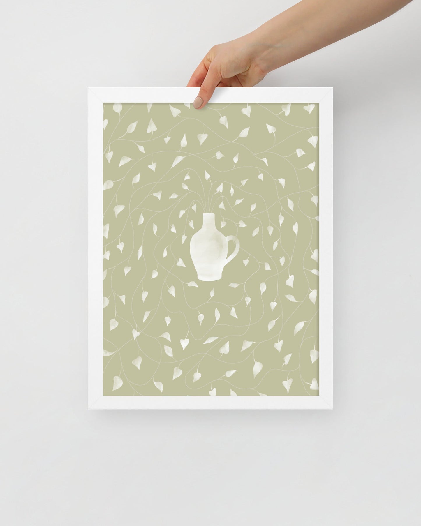 'Vase - Green' 30×40 cm Fine Art Print with White Frame - Spilt Art by Melbourne Artist Eryn Levey
