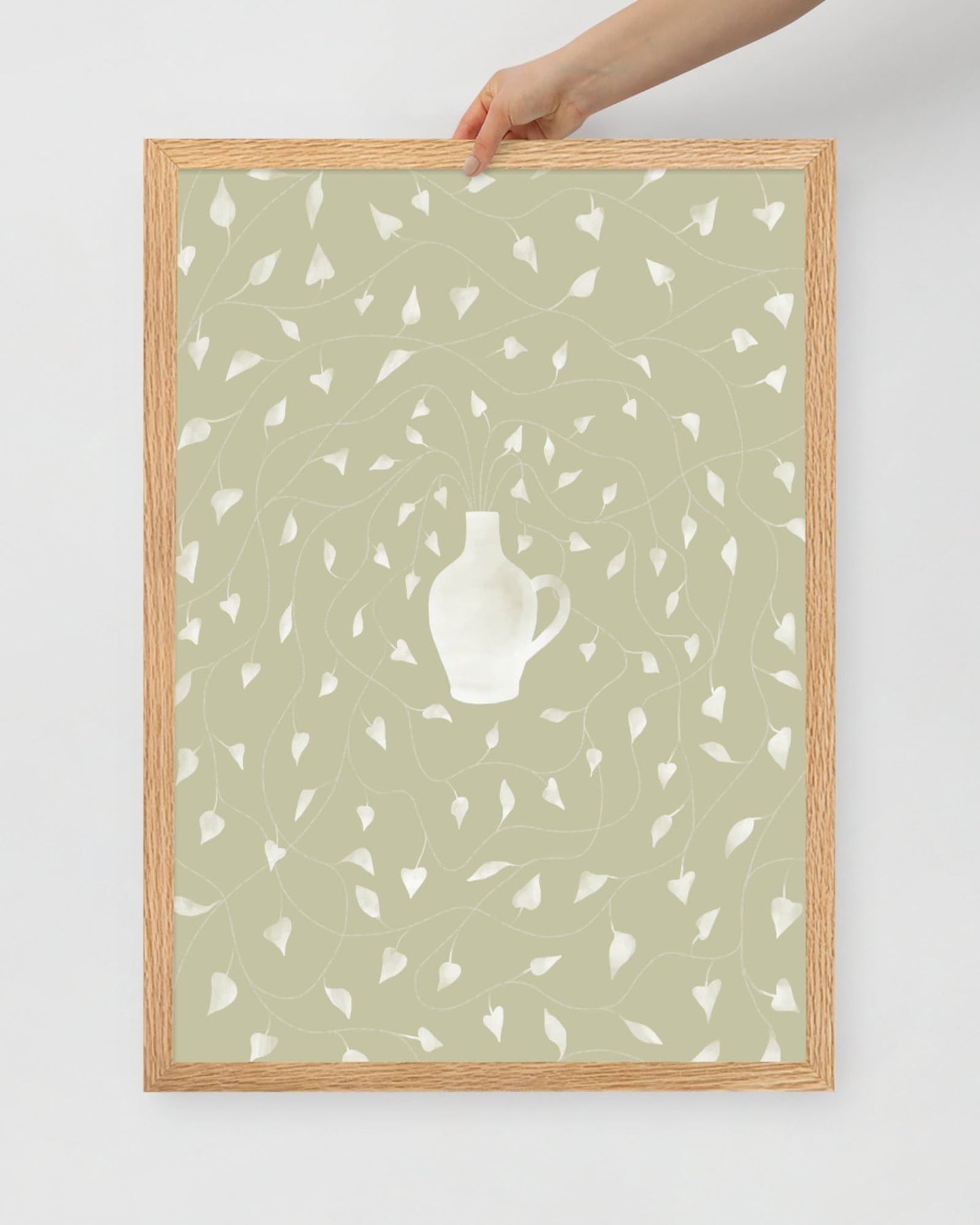 'Vase - Green' 50×70 cm Fine Art Print with Oak Frame - Spilt Art by Melbourne Artist Eryn Levey