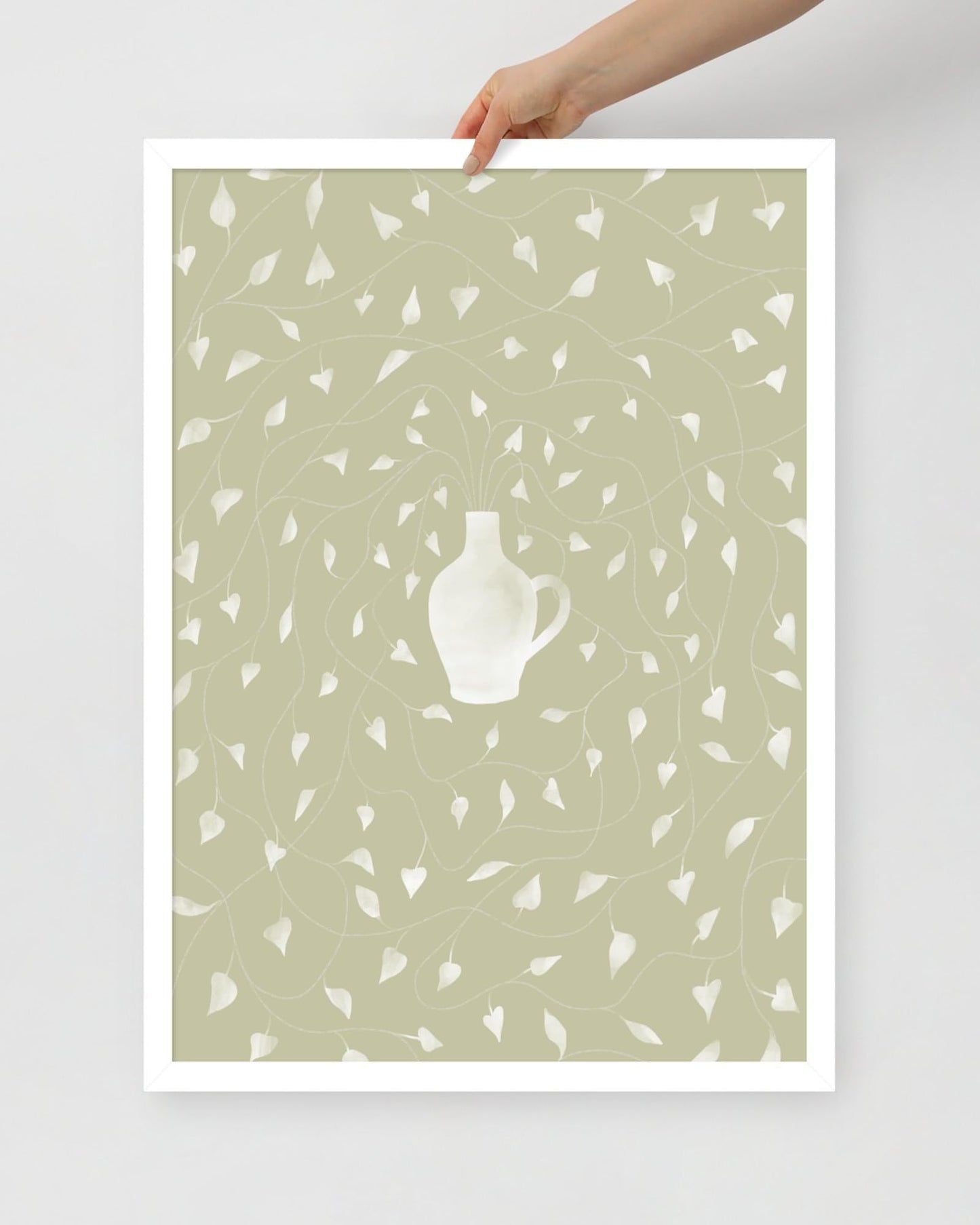 'Vase - Green' 50×70 cm Fine Art Print with White Frame - Spilt Art by Melbourne Artist Eryn Levey