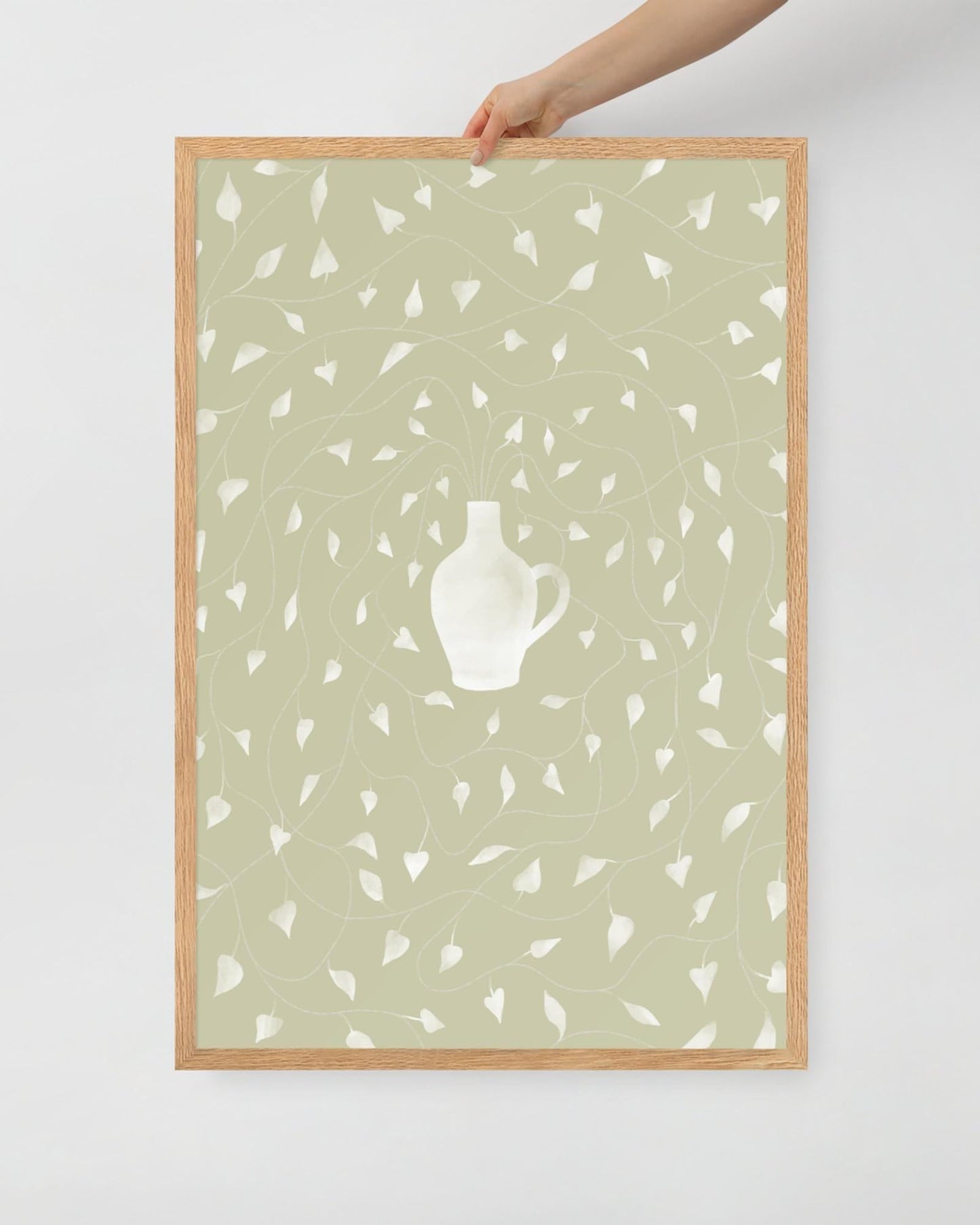 'Vase - Green' 61×91 cm Fine Art Print with Oak Frame - Spilt Art by Melbourne Artist Eryn Levey