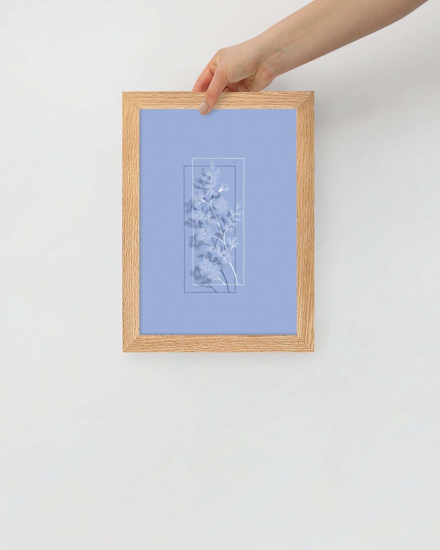 'Window Flower - Blue' 21×30 cm Fine Art Print with Oak Frame - Spilt Art by Melbourne Artist Eryn Levey