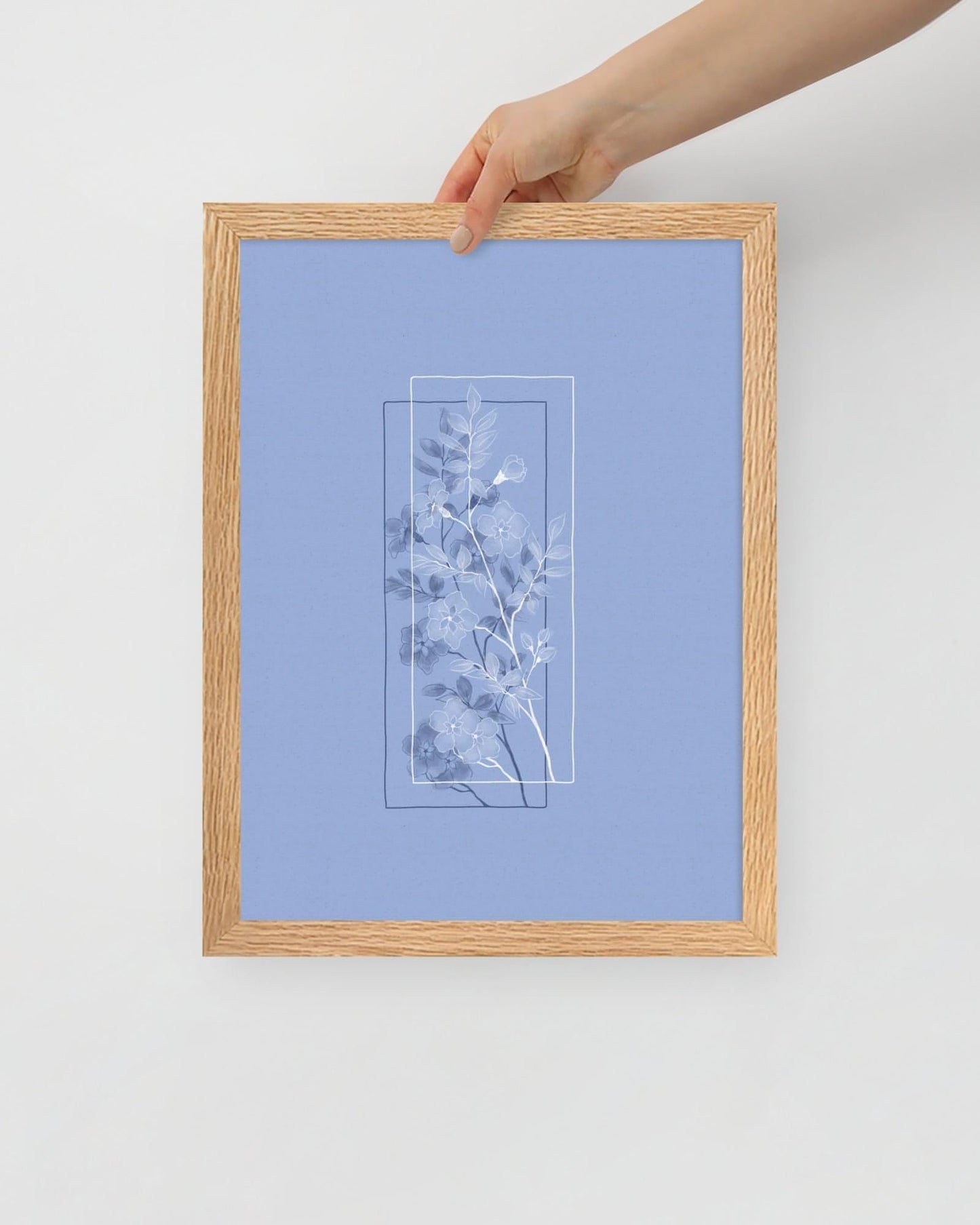 'Window Flower - Blue' 30×40 cm Fine Art Print with Oak Frame - Spilt Art by Melbourne Artist Eryn Levey