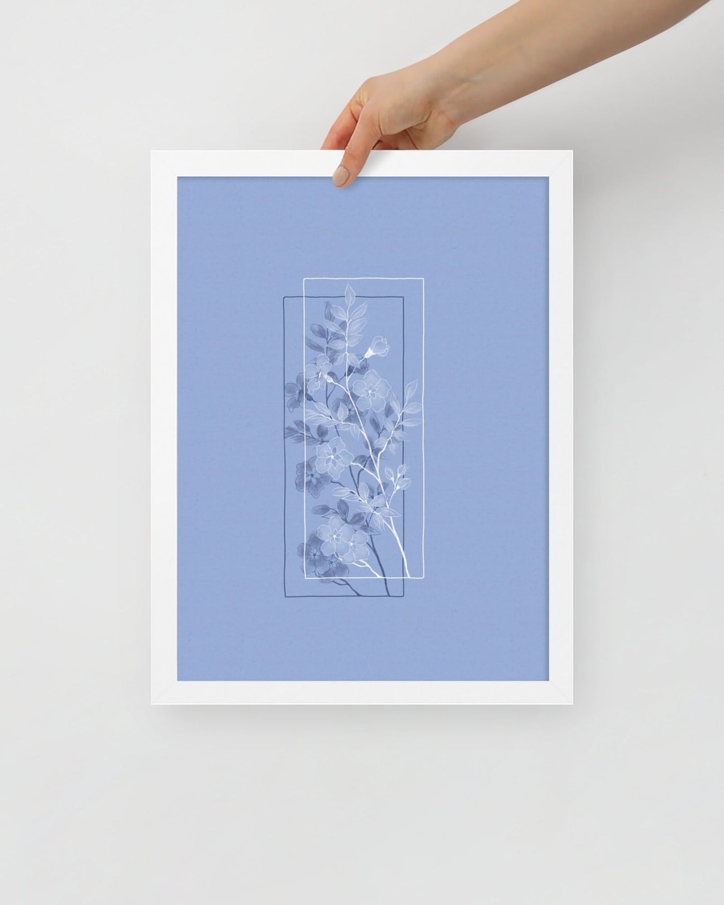 'Window Flower - Blue' 30×40 cm Fine Art Print with White Frame - Spilt Art by Melbourne Artist Eryn Levey