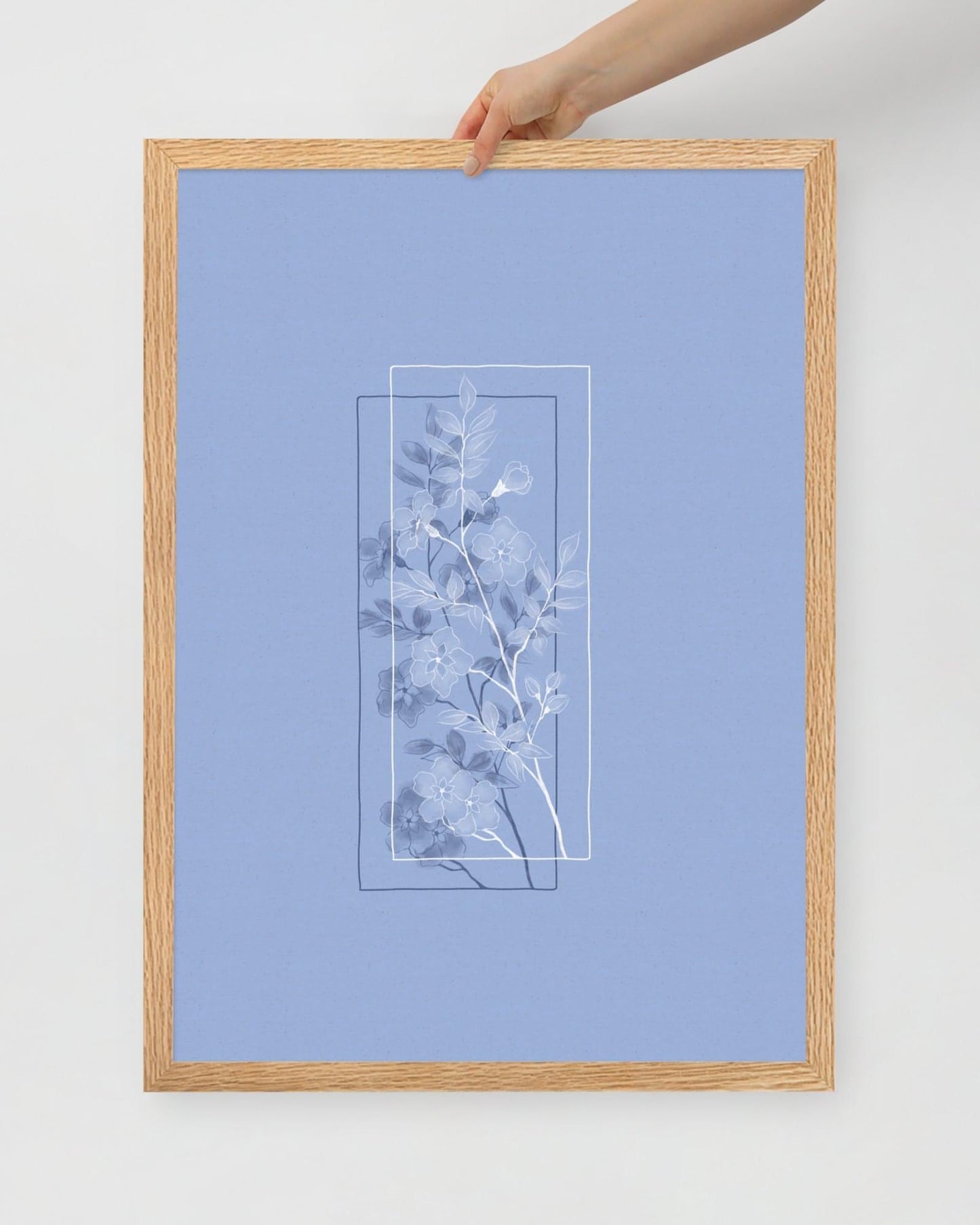 'Window Flower - Blue' 50×70 cm Fine Art Print with Oak Frame - Spilt Art by Melbourne Artist Eryn Levey