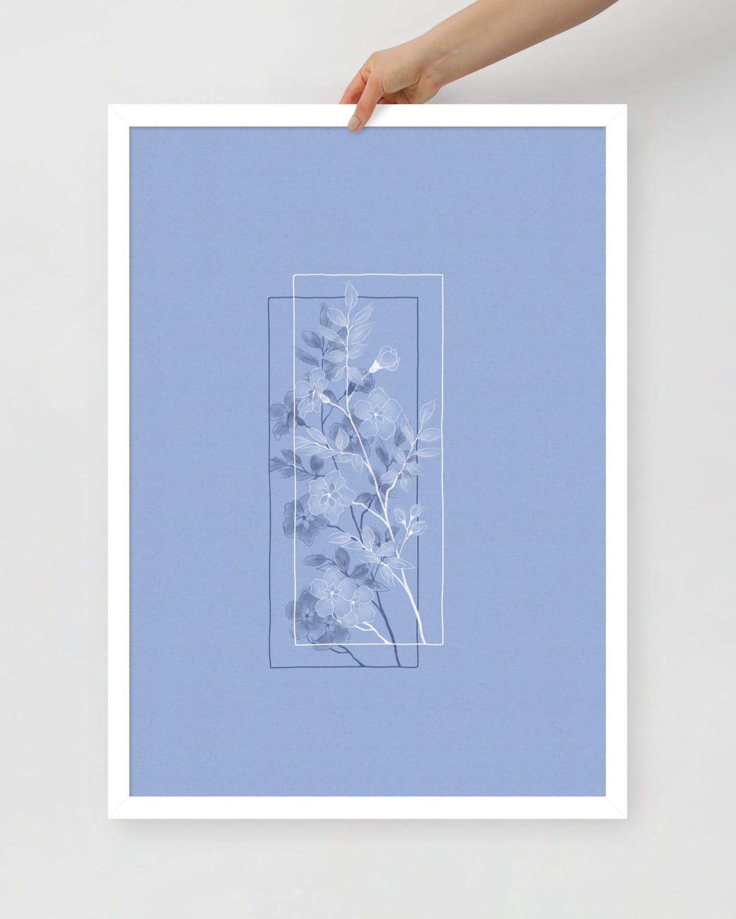 'Window Flower - Blue' 50×70 cm Fine Art Print with White Frame - Spilt Art by Melbourne Artist Eryn Levey