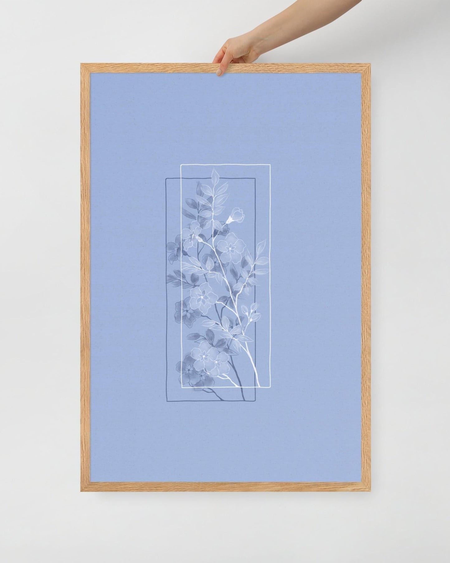 'Window Flower - Blue' 61×91 cm Fine Art Print with Oak Frame - Spilt Art by Melbourne Artist Eryn Levey